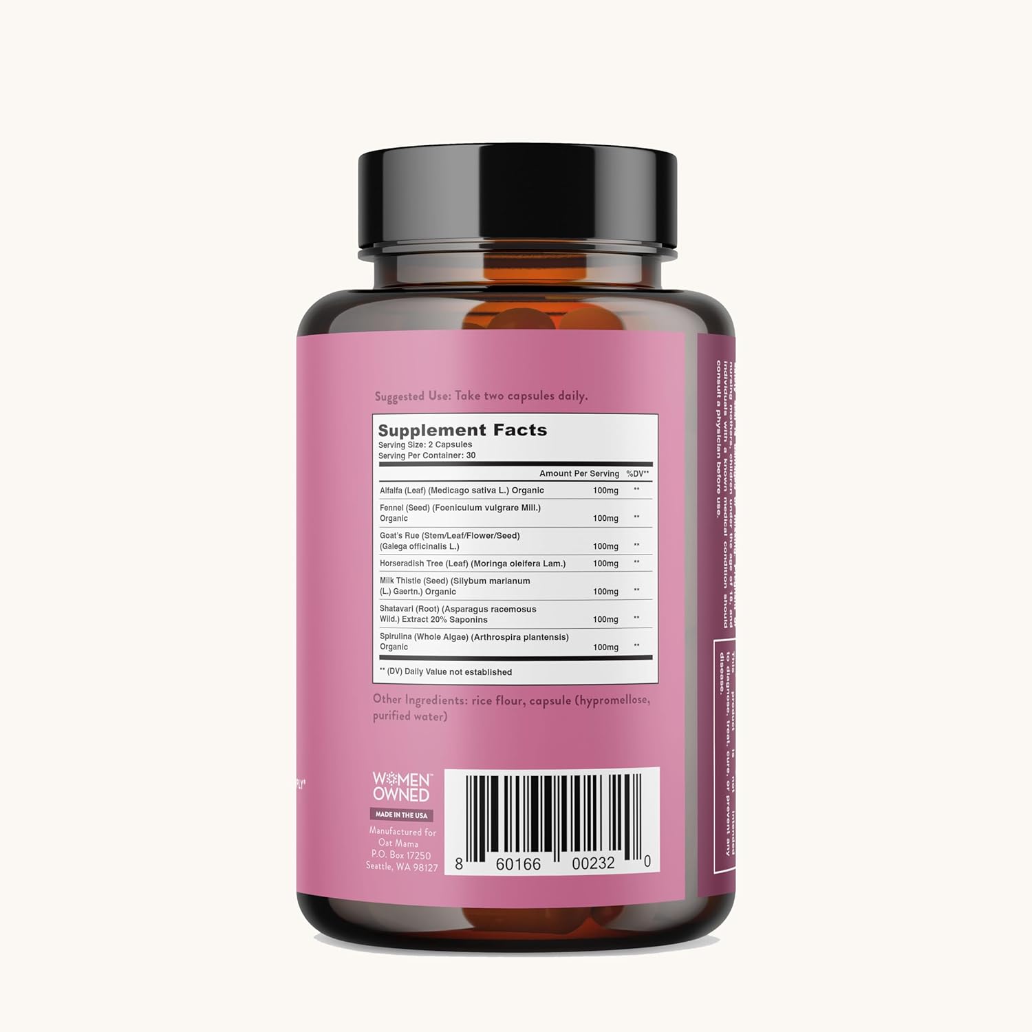 Organic Lactation Blend for Healthy Milk Supply | Fenugreek-Free | 60 Veg Caps | OAT MAMA Support