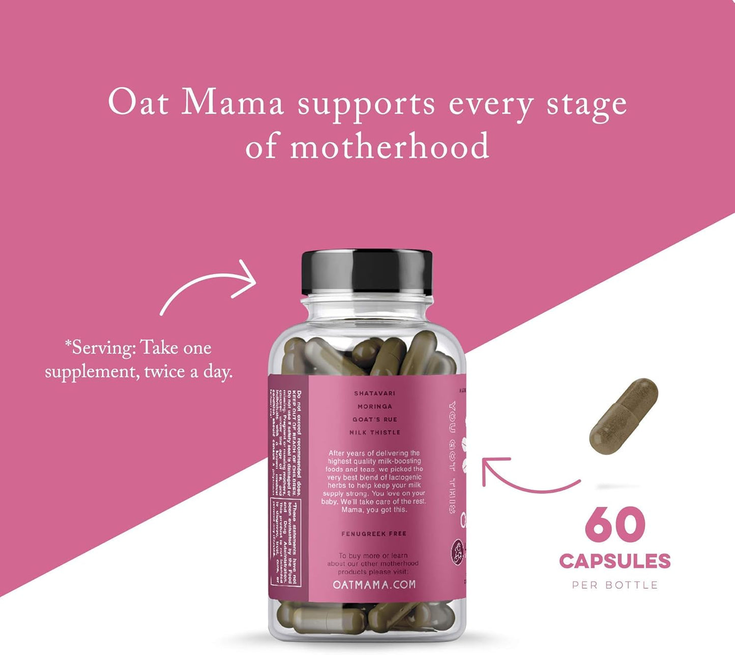 Organic Lactation Blend for Healthy Milk Supply | Fenugreek-Free | 60 Veg Caps | OAT MAMA Support