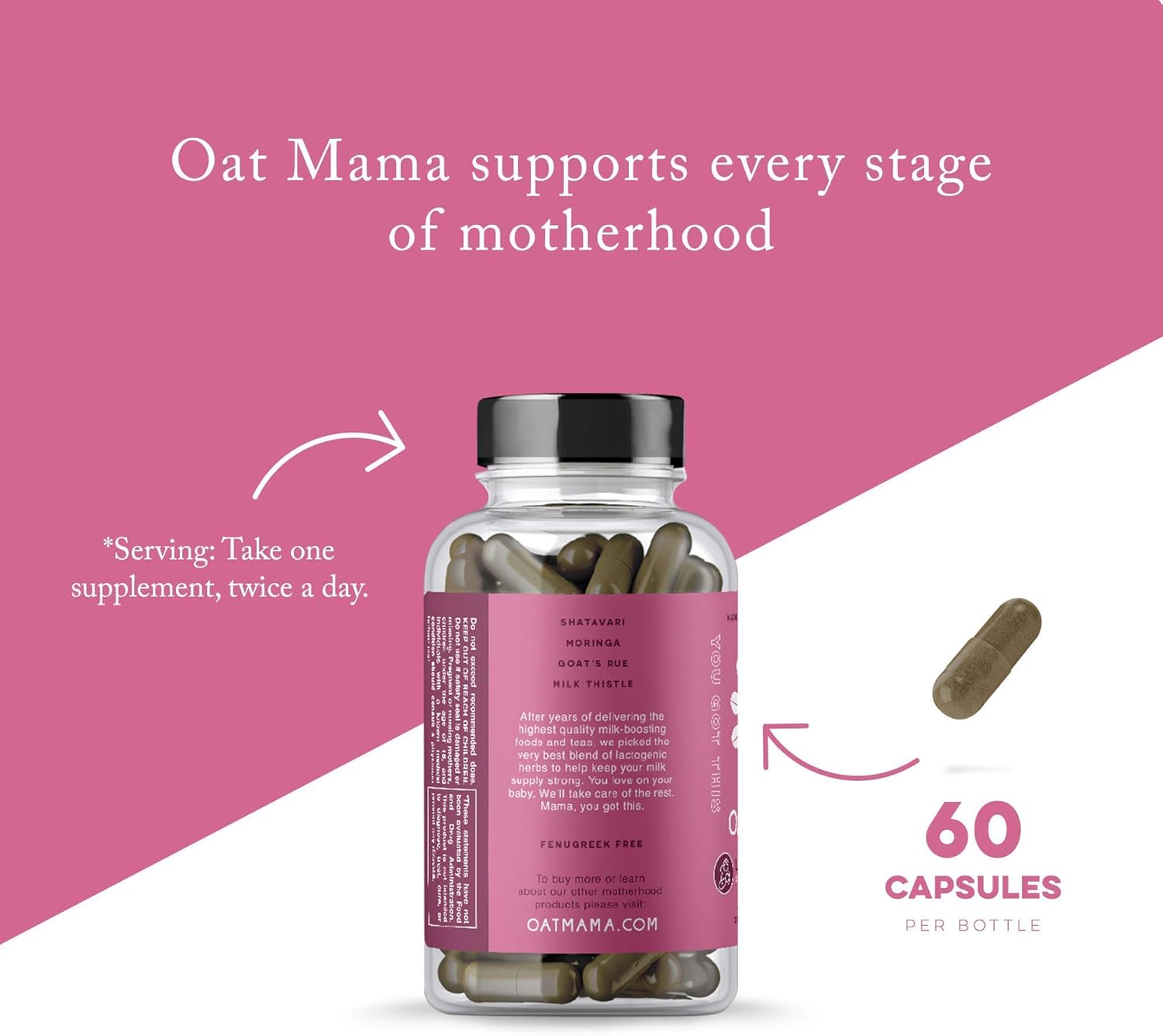 Organic Lactation Blend for Healthy Milk Supply | Fenugreek-Free | 60 Veg Caps | OAT MAMA Support