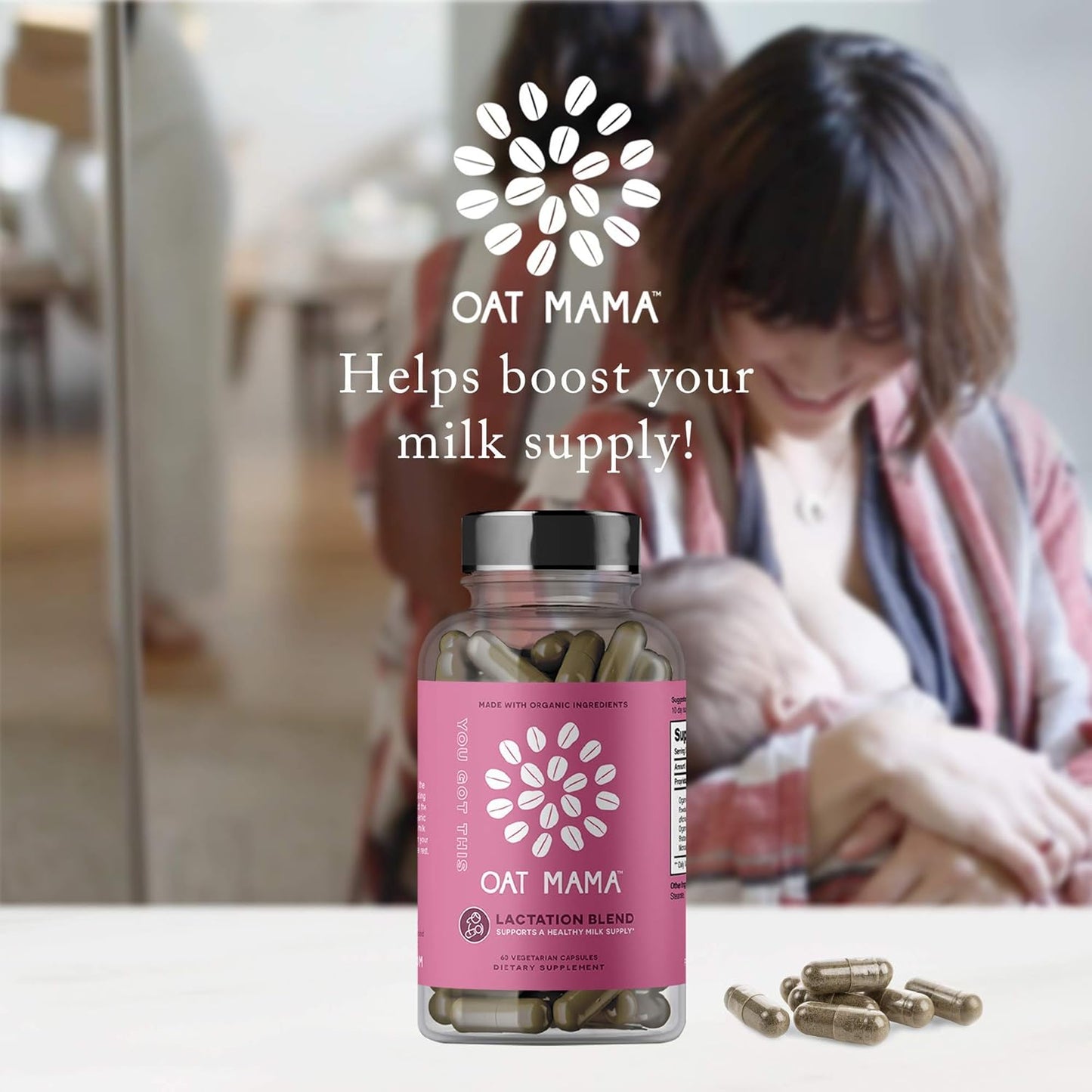 Organic Lactation Blend for Healthy Milk Supply | Fenugreek-Free | 60 Veg Caps | OAT MAMA Support