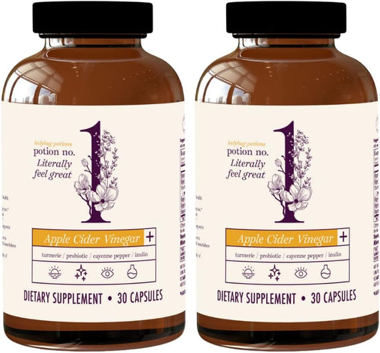 Organic Ladybug Potions Gut Health Capsules - Apple Cider Vinegar, Probiotics, Turmeric, Black Pepper - Digestive Support for Women and Men
