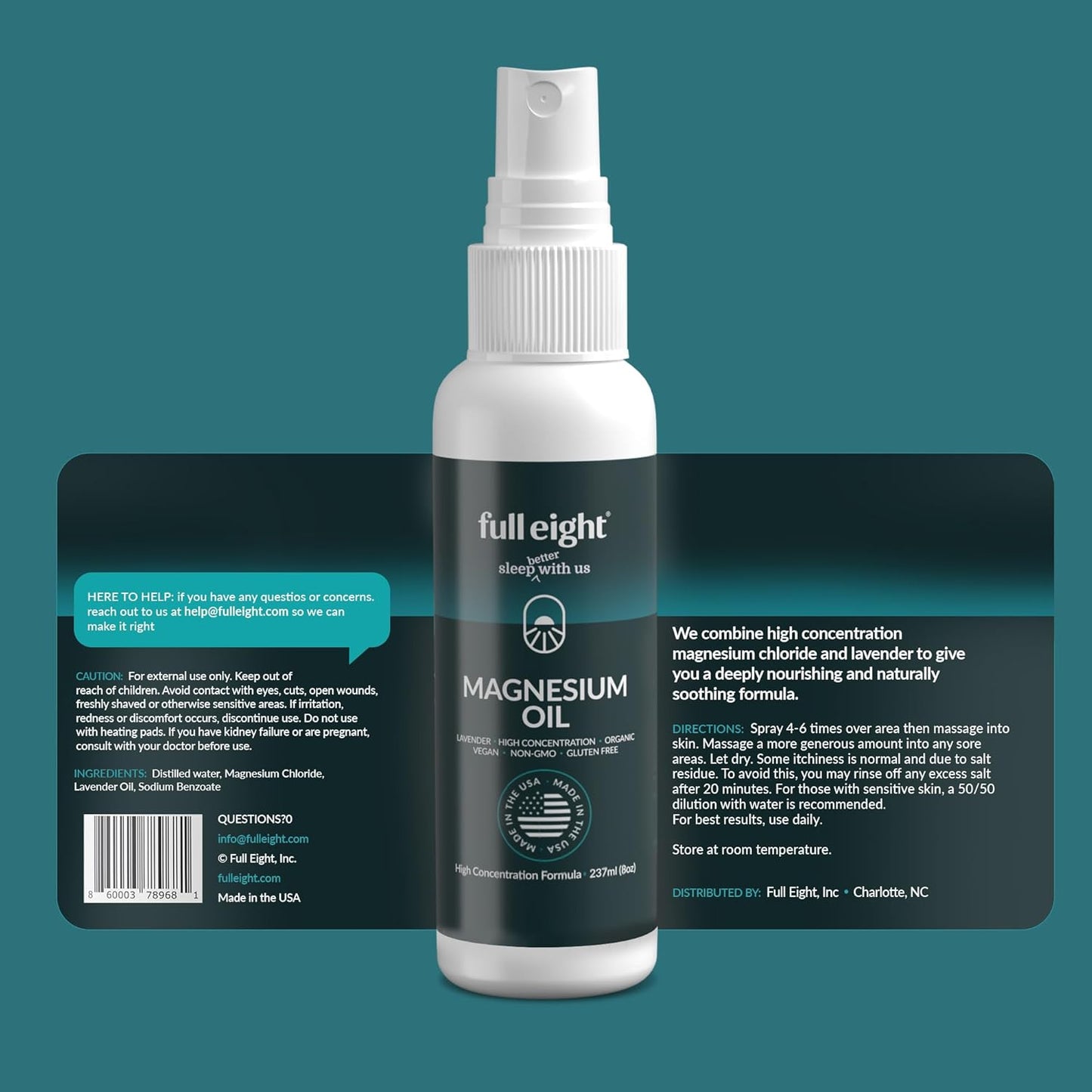 Organic Lavender Magnesium Oil Spray for Feet, Muscle Pain, Cramps & Sleep - Fast Absorption, Natural USA-Made, 8 oz