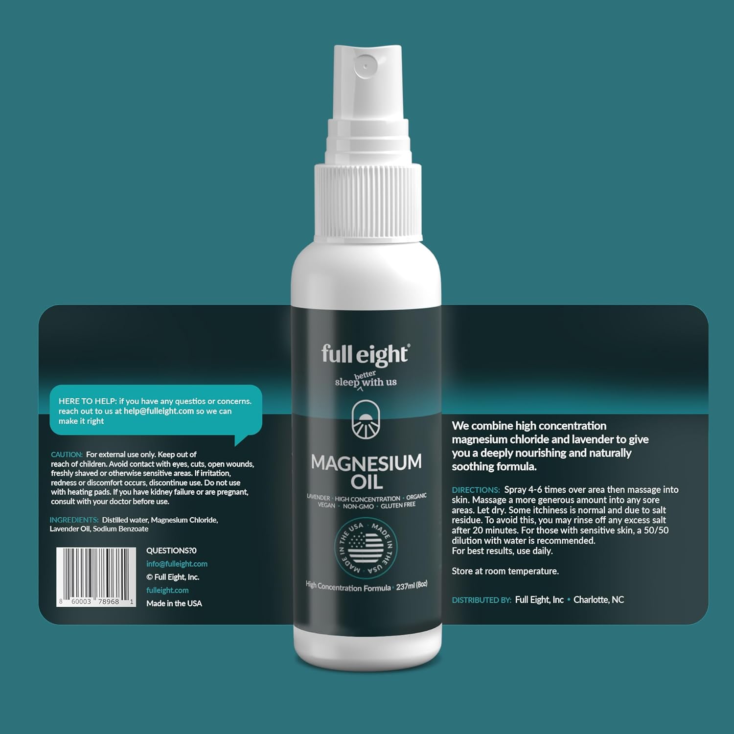 Organic Lavender Magnesium Oil Spray for Feet, Muscle Pain, Cramps & Sleep - Fast Absorption, Natural USA-Made, 8 oz