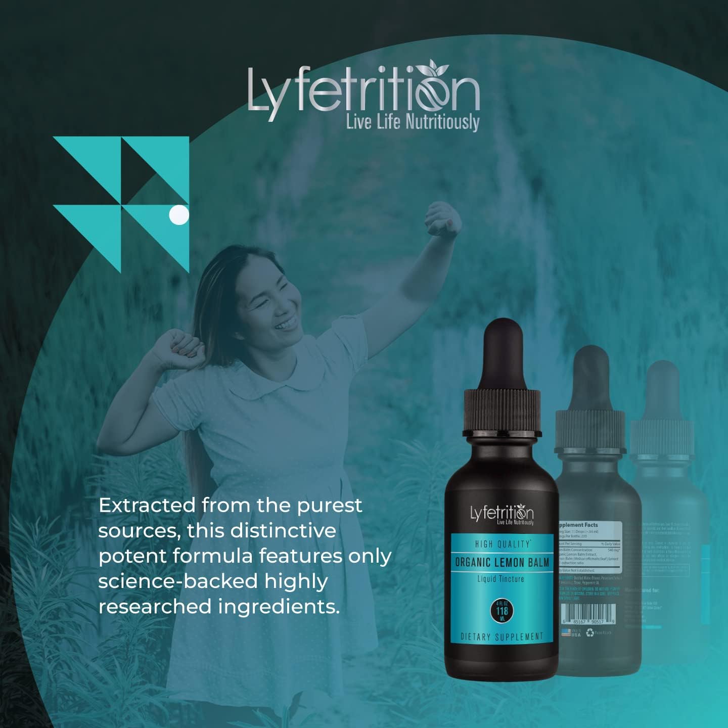 Organic Lemon Balm Liquid Extract - 540mg, 4 Oz, Made in USA, Quick Absorption - Non-GMO, GMP Certified, Cruelty-Free - 220 Servings