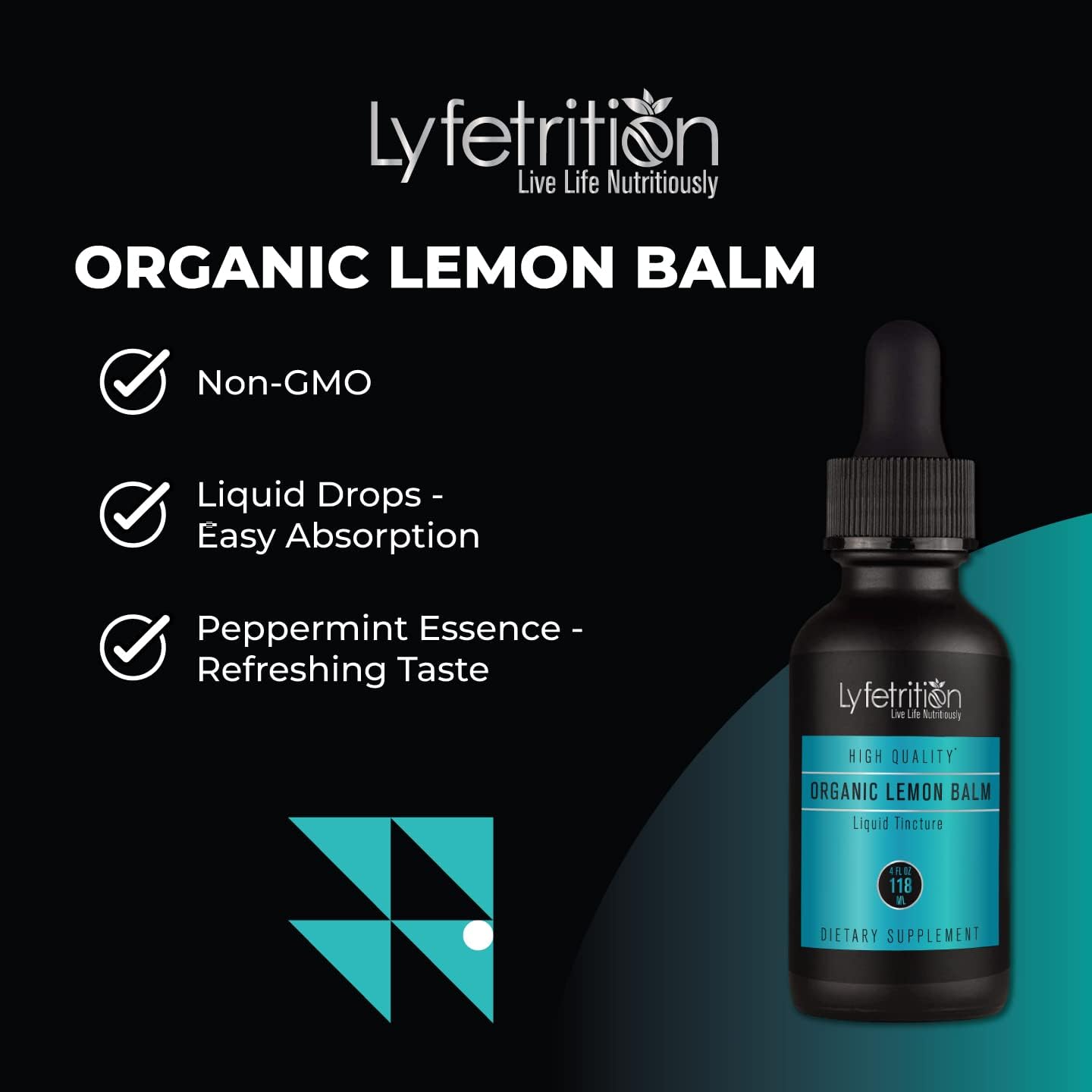 Organic Lemon Balm Liquid Extract - 540mg, 4 Oz, Made in USA, Quick Absorption - Non-GMO, GMP Certified, Cruelty-Free - 220 Servings