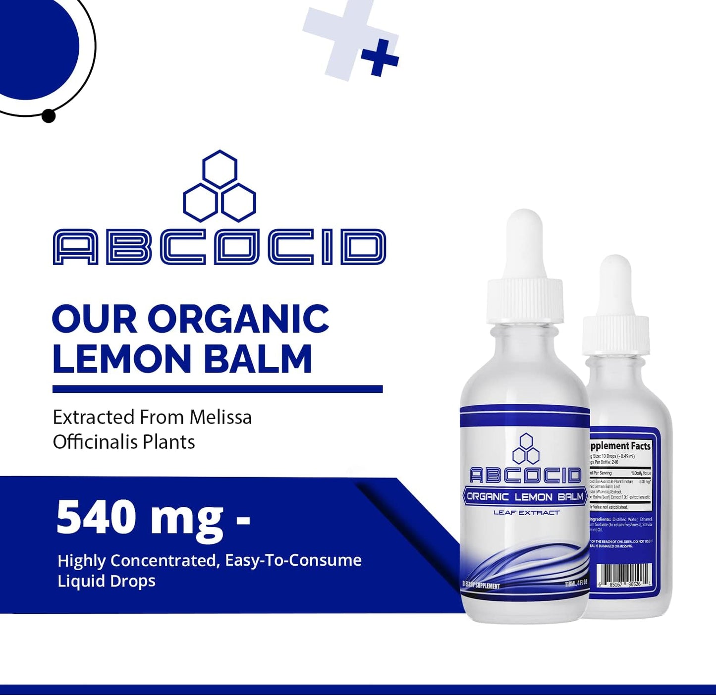 Organic Lemon Balm Liquid Supplement - 540mg, 4oz, 240 Servings - USA Made, Quick Absorption - Quality Potent Ingredients, Non-GMO, GMP Certified, Cruelty-Free - Third-Party Tested