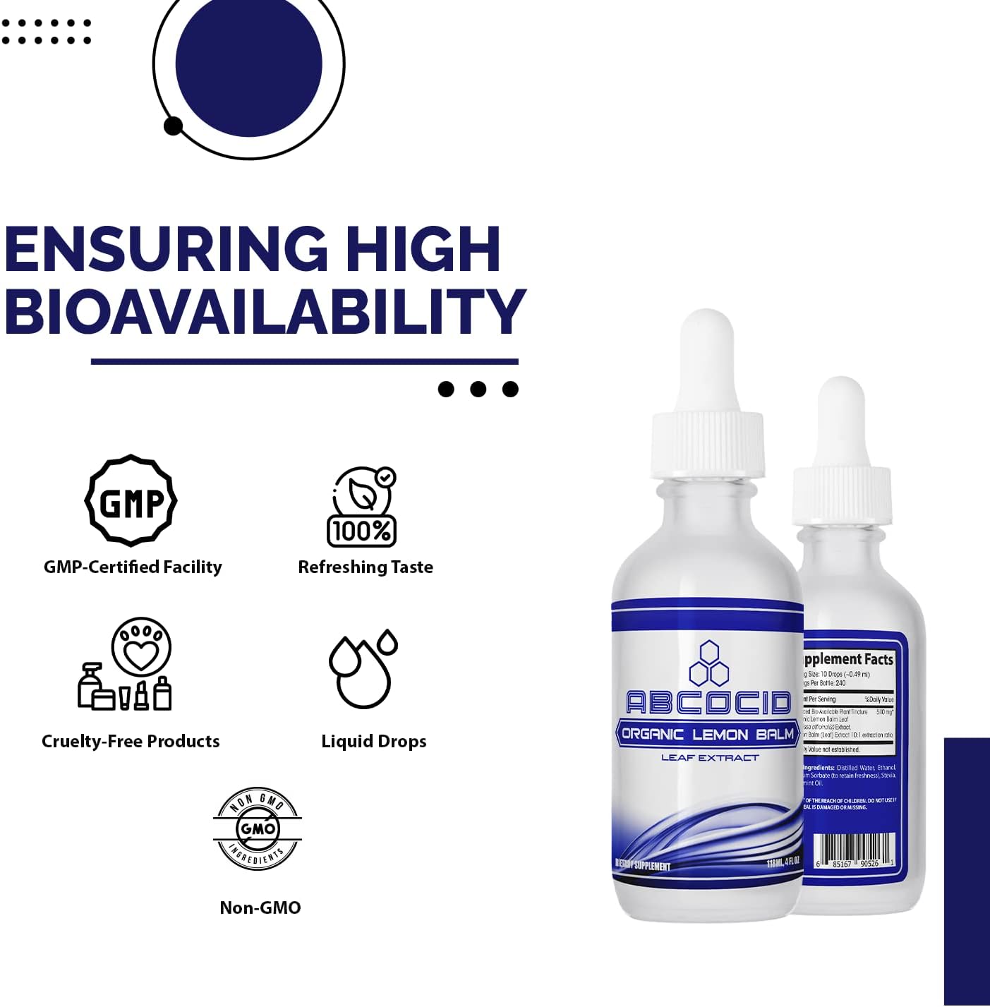 Organic Lemon Balm Liquid Supplement - 540mg, 4oz, 240 Servings - USA Made, Quick Absorption - Quality Potent Ingredients, Non-GMO, GMP Certified, Cruelty-Free - Third-Party Tested