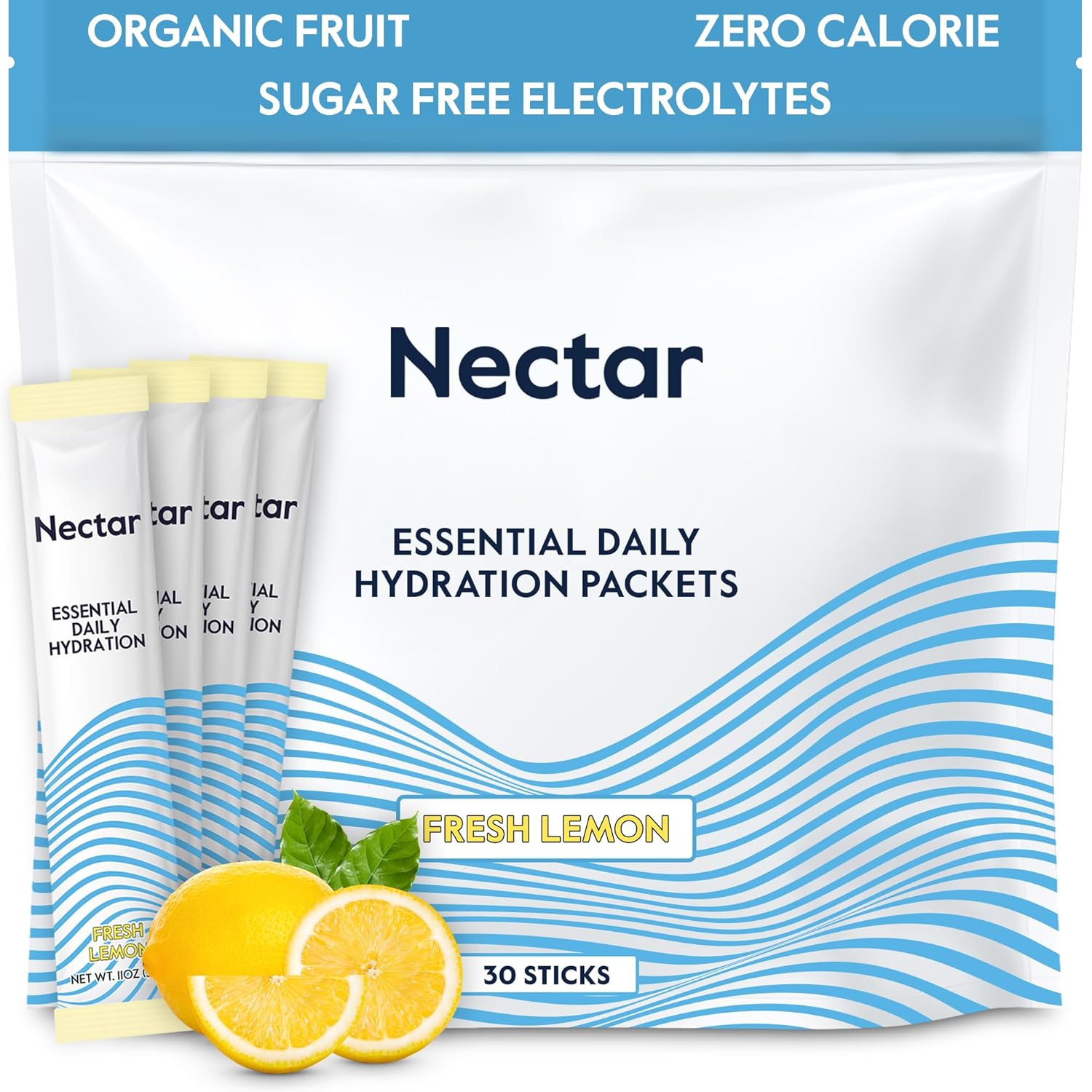 Organic Lemon Electrolyte Powder Packets - Sugar-Free Hydration - Daily Hydrate Mix for Rapid Rehydration - 30 Pack
