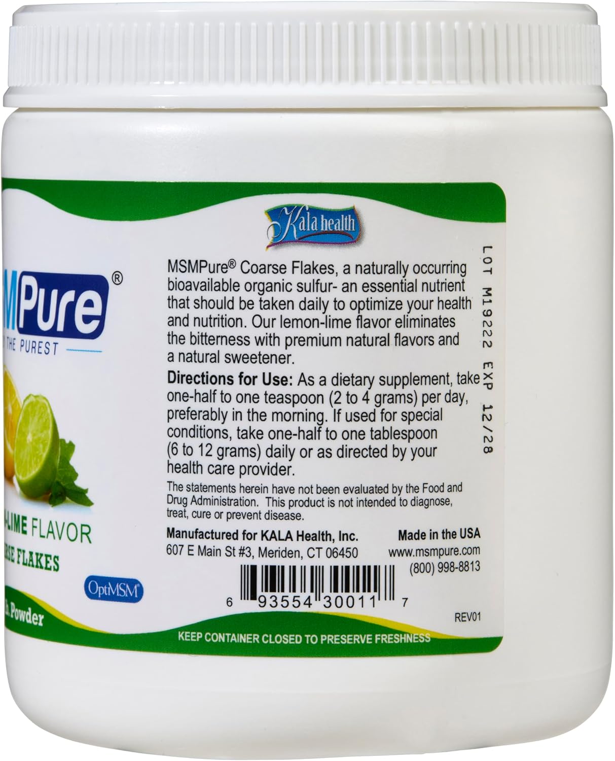 Organic Lemon Lime Flavored MSM Powder Flakes for Joint Flexibility, Skin & Hair Support - 1 lb, USA Made
