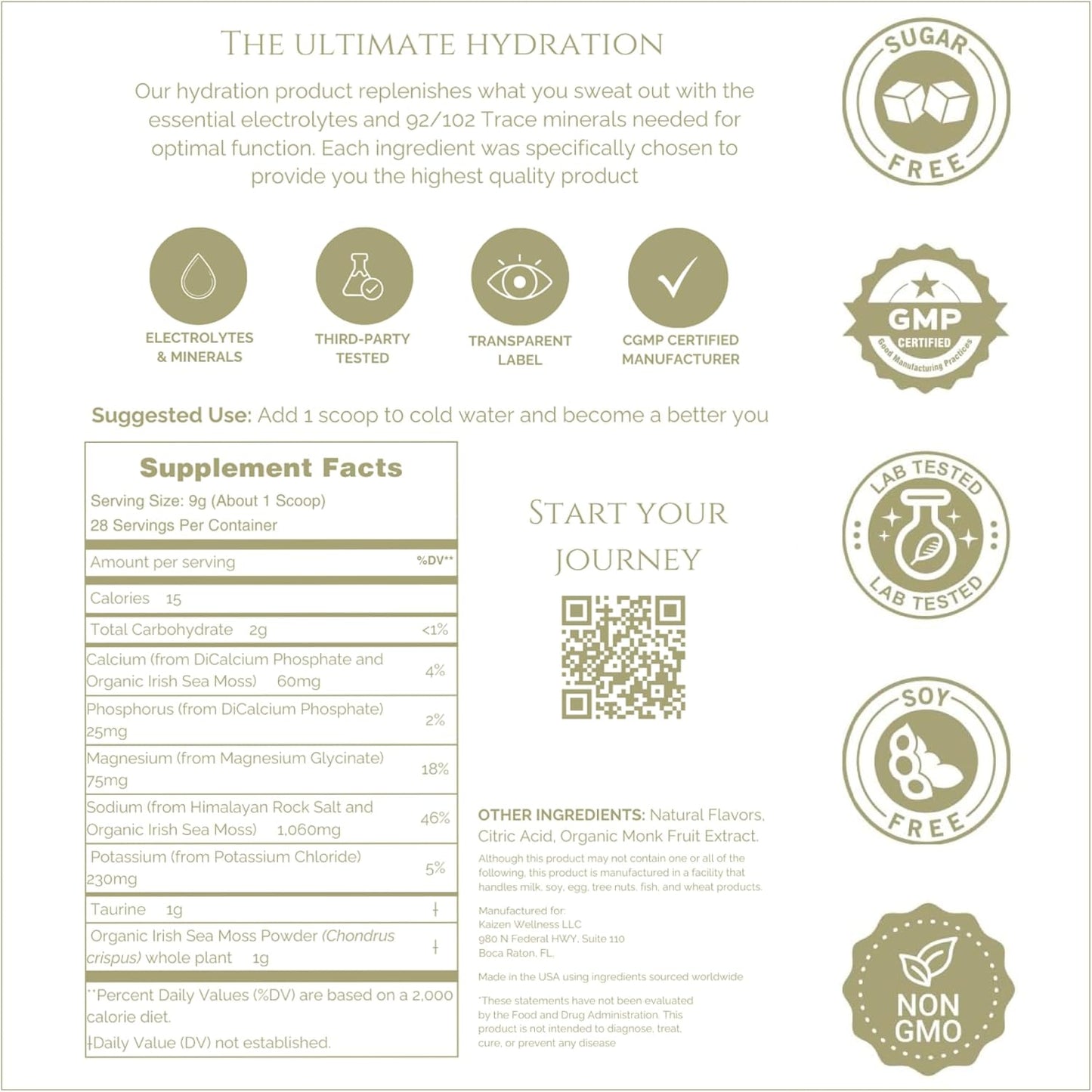 Organic Lemon Lime Hydration Drink with Irish Sea Moss and Taurine for Energy and Wellness - 8.88 oz