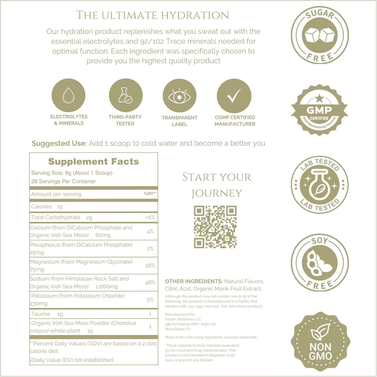 Organic Lemon Lime Hydration Drink with Irish Sea Moss and Taurine for Energy and Wellness - 8.88 oz