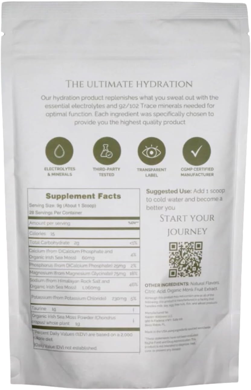 Organic Lemon Lime Hydration Drink with Irish Sea Moss and Taurine for Energy and Wellness - 8.88 oz