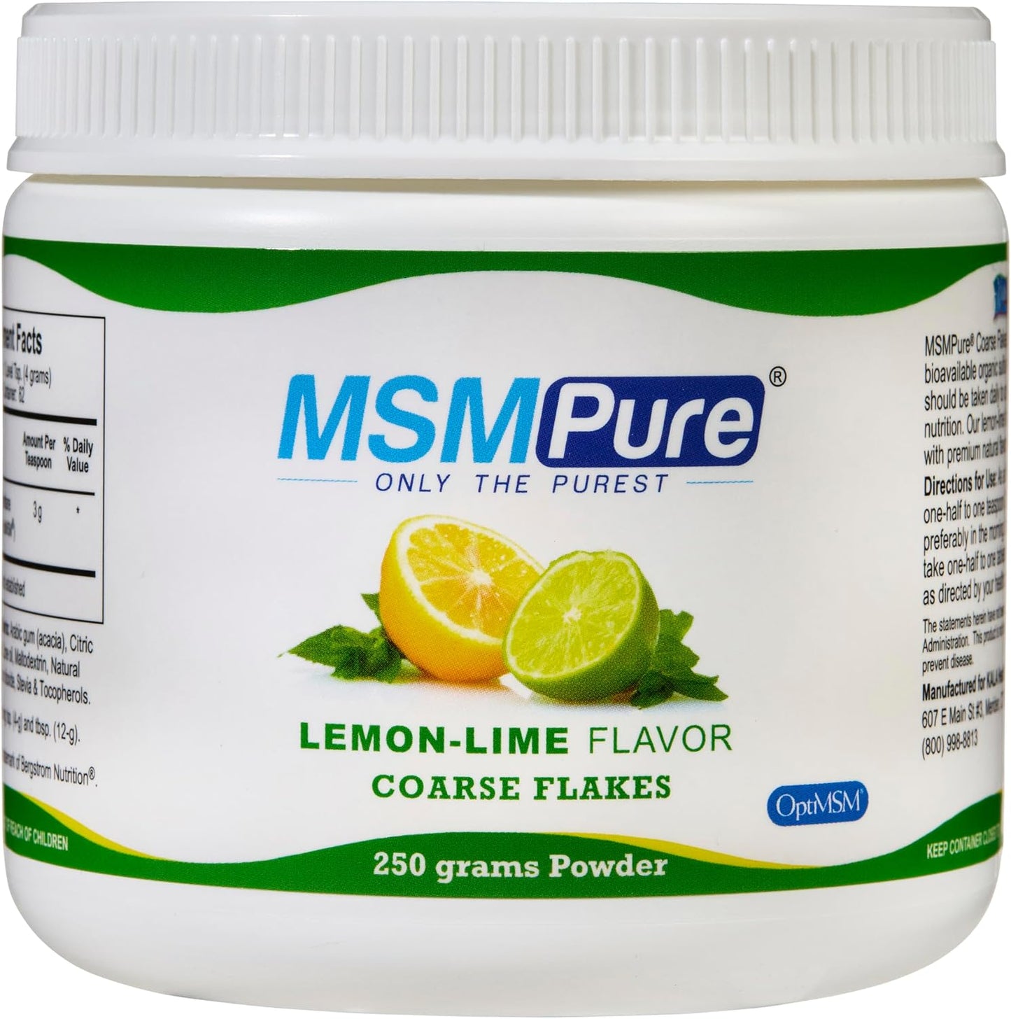 Organic Lemon Lime MSM Powder Flakes for Joint Flexibility & Skin Health - 8.8 oz, USA Made & Distilled