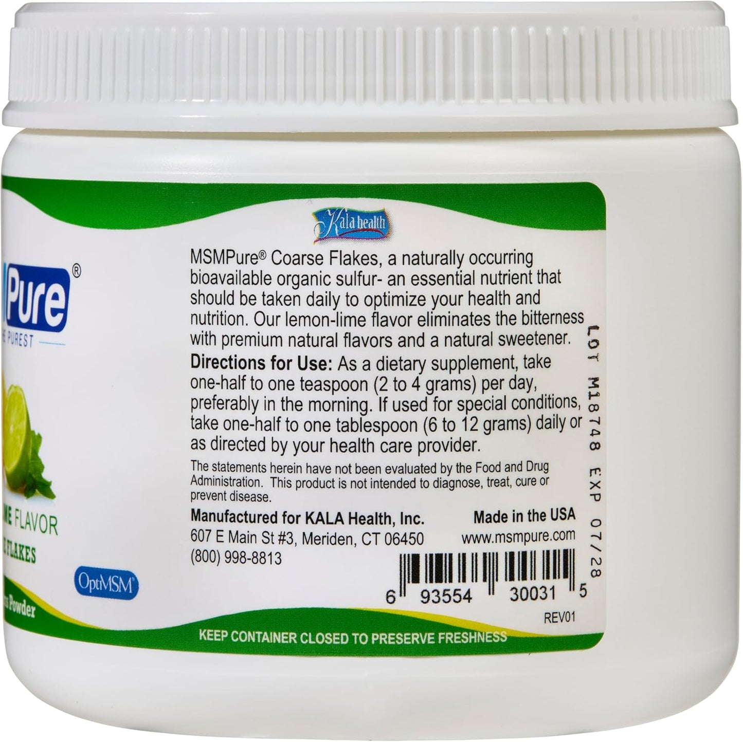 Organic Lemon Lime MSM Powder Flakes for Joint Flexibility & Skin Health - 8.8 oz, USA Made & Distilled