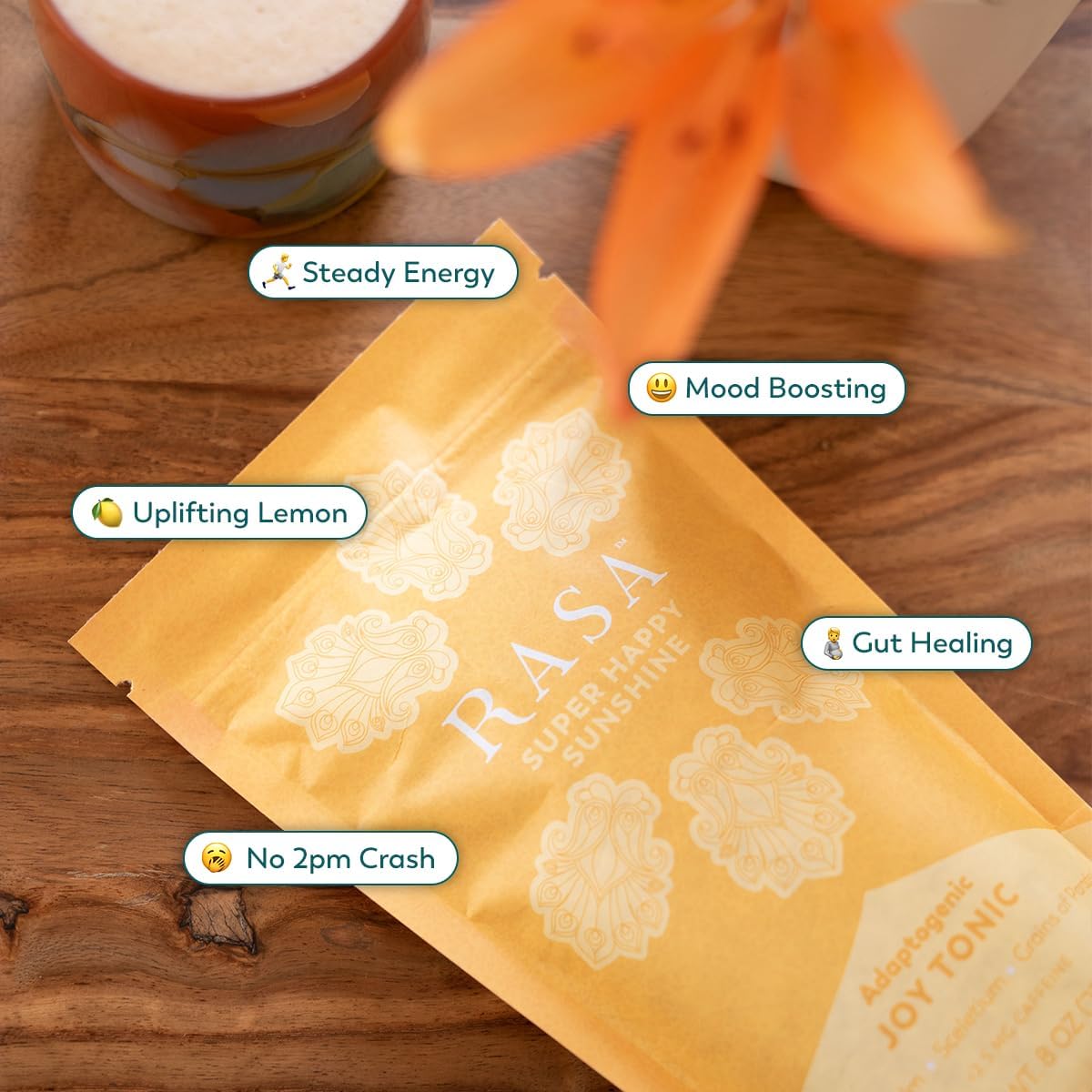 Organic Lemon Tea Joy Tonic with Adaptogenic Mushrooms and Sceletium - Vegan Keto Wellness Drink (8 oz)