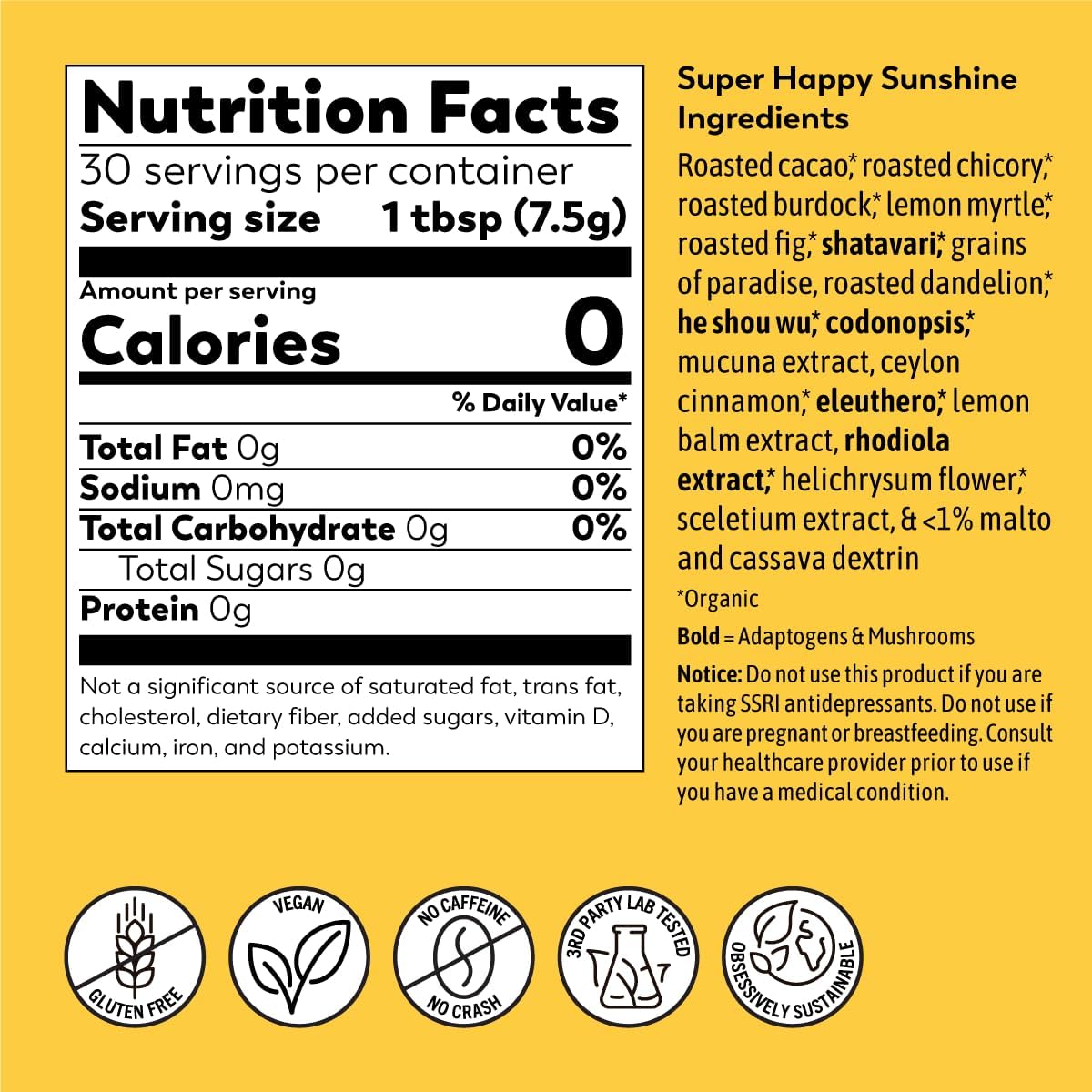 Organic Lemon Tea Joy Tonic with Adaptogenic Mushrooms and Sceletium - Vegan Keto Wellness Drink (8 oz)