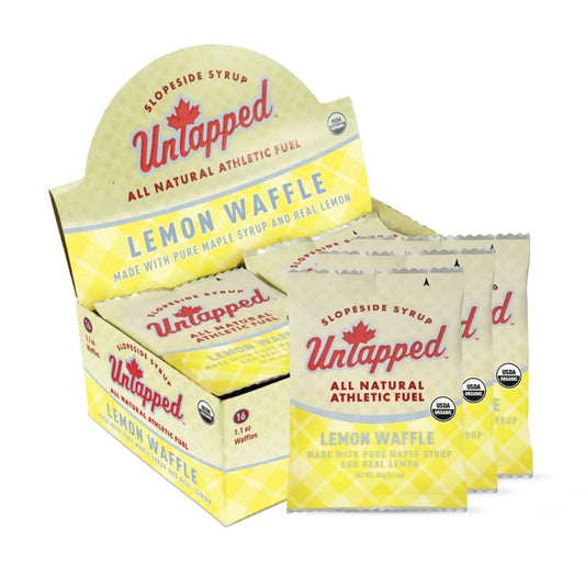 Organic Lemon Waffles Box of 16 - Vegan Endurance Sports Snacks Sweetened with Maple Syrup & Lemons, Ideal for Athletic Performance