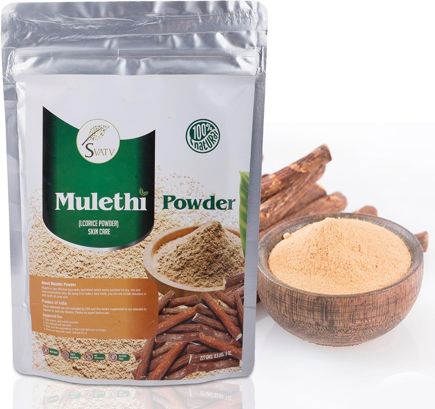 Organic Licorice Powder - 227g | Pure Glycyrrhiza glabra | Mulethi | Yashtimadhu - Half Pound Size