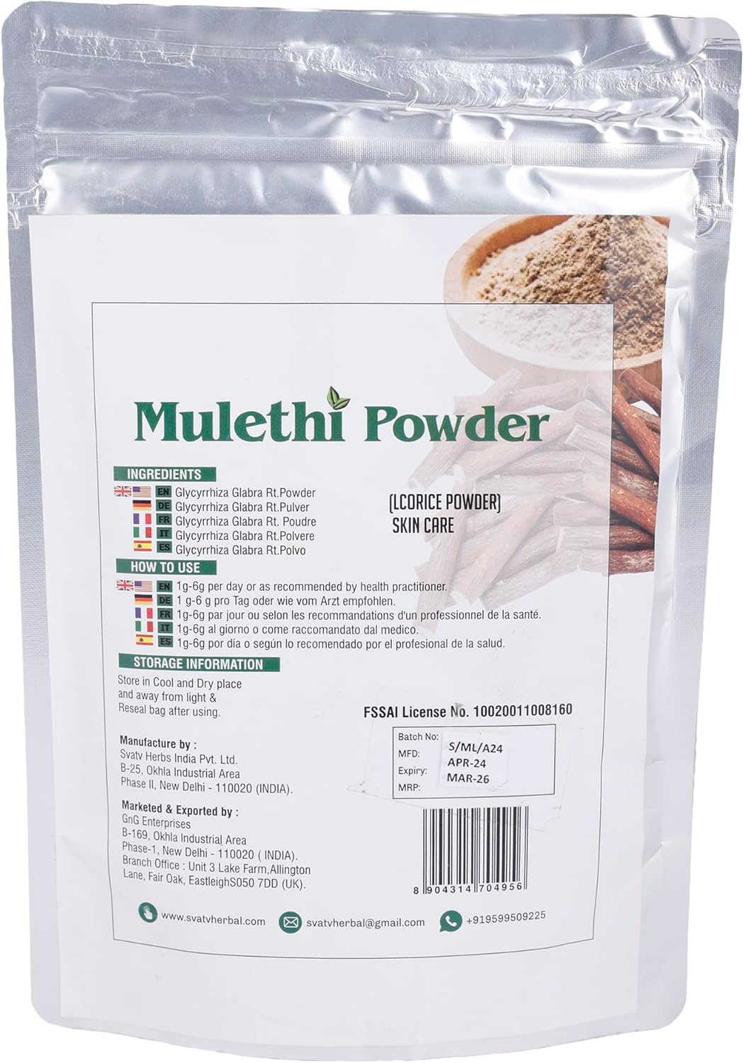 Organic Licorice Powder - 227g | Pure Glycyrrhiza glabra | Mulethi | Yashtimadhu - Half Pound Size