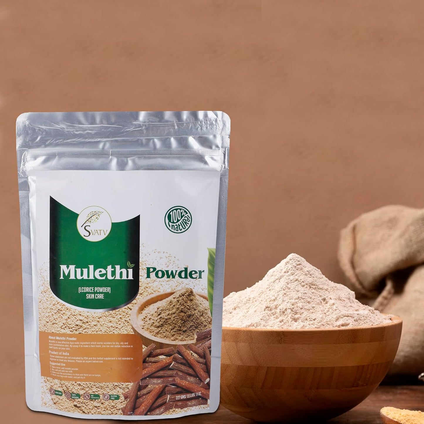 Organic Licorice Powder - 227g | Pure Glycyrrhiza glabra | Mulethi | Yashtimadhu - Half Pound Size