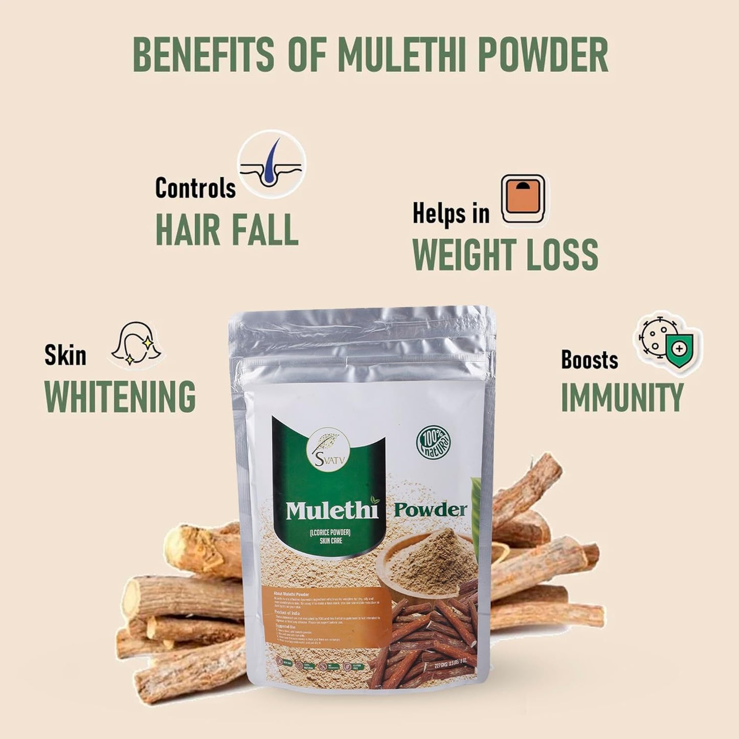 Organic Licorice Powder - 227g | Pure Glycyrrhiza glabra | Mulethi | Yashtimadhu - Half Pound Size