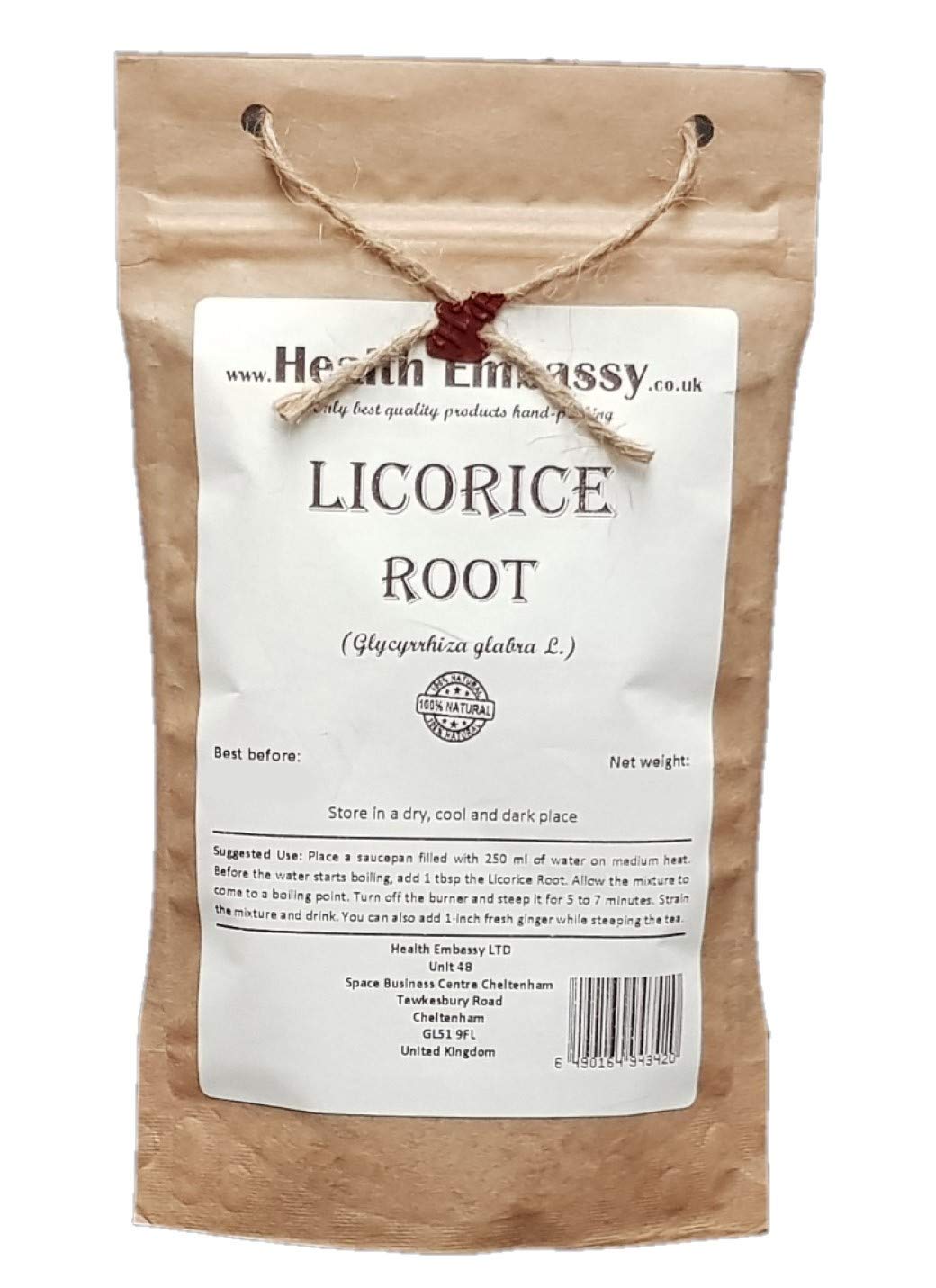Organic Licorice Root Herbal Tea by Health Embassy - 50g Pack - Glycyrrhiza Glabra Root Powder