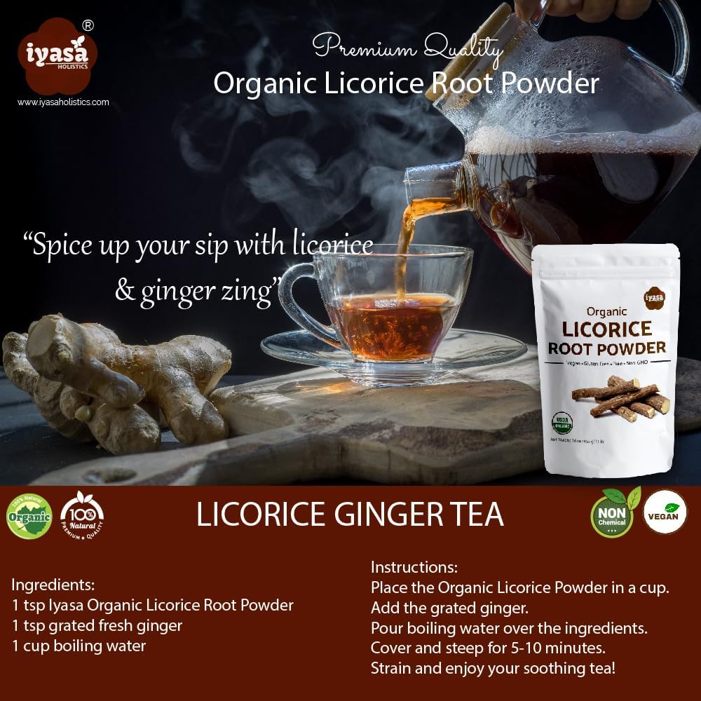 Organic Licorice Root Powder 8 oz - Natural Mulethi Supplement - Glycyrrhiza Glabra - Candy Flavoring Agent - Superfood