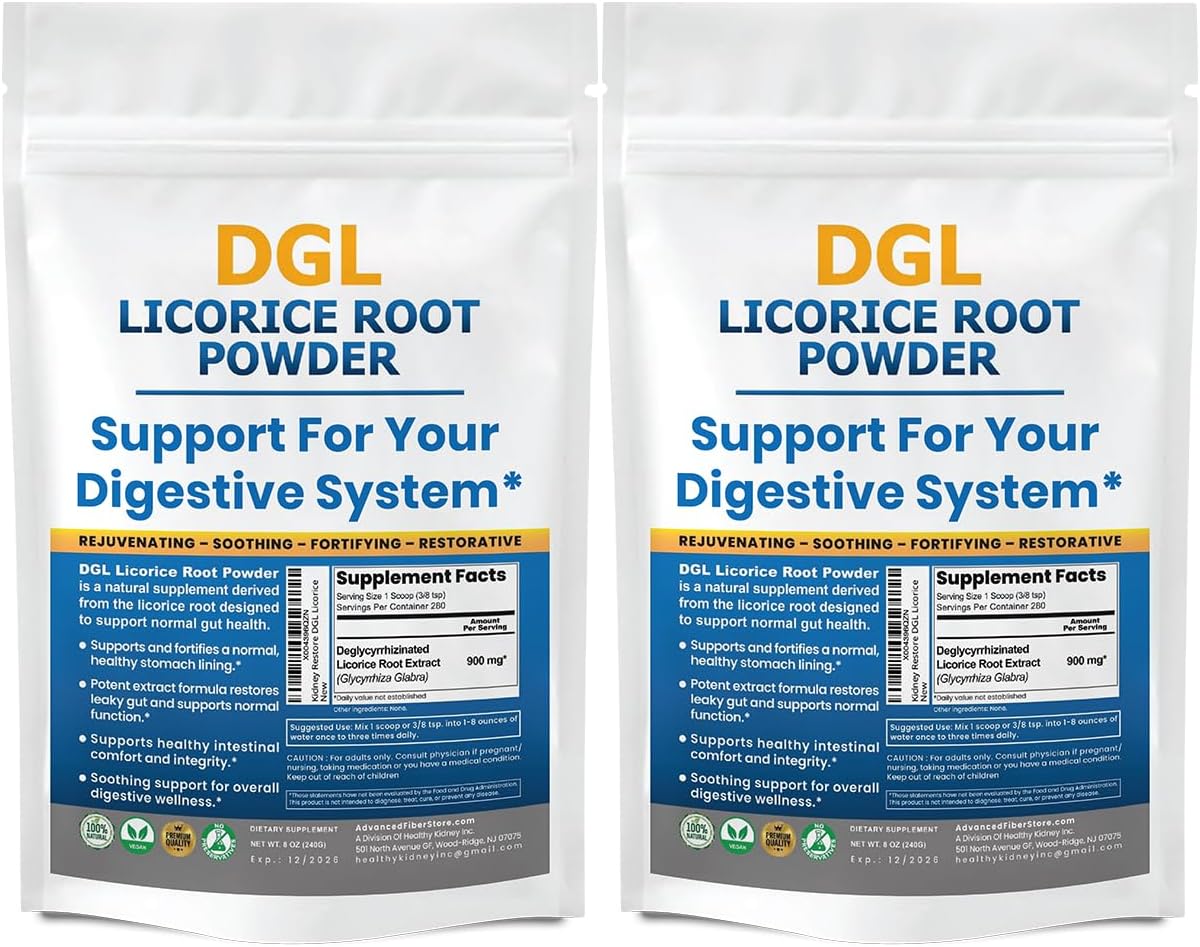 Organic Licorice Root Powder Supplement for Digestive Health & Gut Support - 280 Servings in 2-Pack Kidney Restore DGL Formula