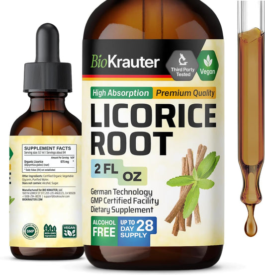 Organic Licorice Root Tincture for Digestive Support - Alcohol and Sugar Free - Vegan Drops - 2 Fl.Oz.