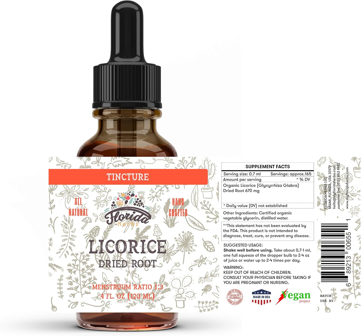 Organic Licorice Tincture - Glycyrrhiza Glabra Dried Root Extract, Herbal Supplement - Non-GMO, 4 oz