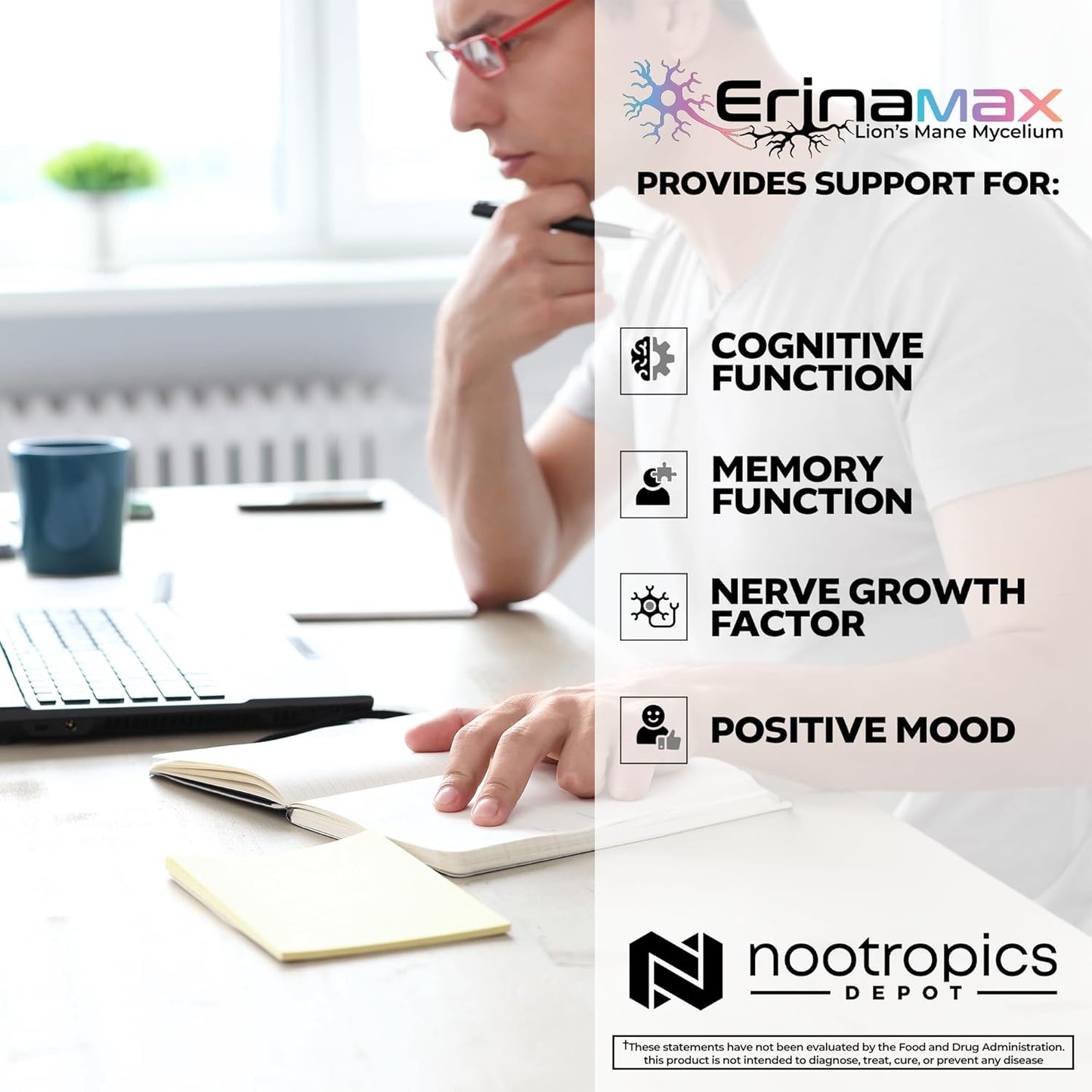 Organic Lion's Mane 500mg Capsules with Erinacine A for Mood, Cognition, and Nerve Support - 60 Count - BoostGo Australia