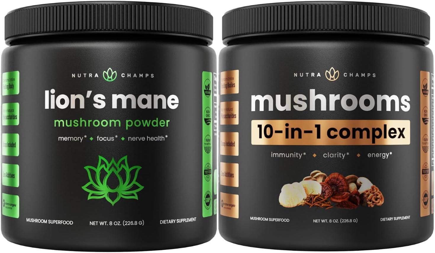 Organic Lions Mane and 10 Mushroom Blend Powder by NutraChamps