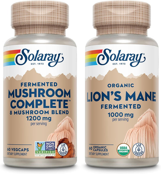 Organic Lions Mane and Mushroom Bundle - 8 Mushroom Supplement Plus Lion’s Mane - Fermented for Optimal Absorption, Supports Overall Wellness, 60-Day Guarantee, 60 VegCaps Ea.