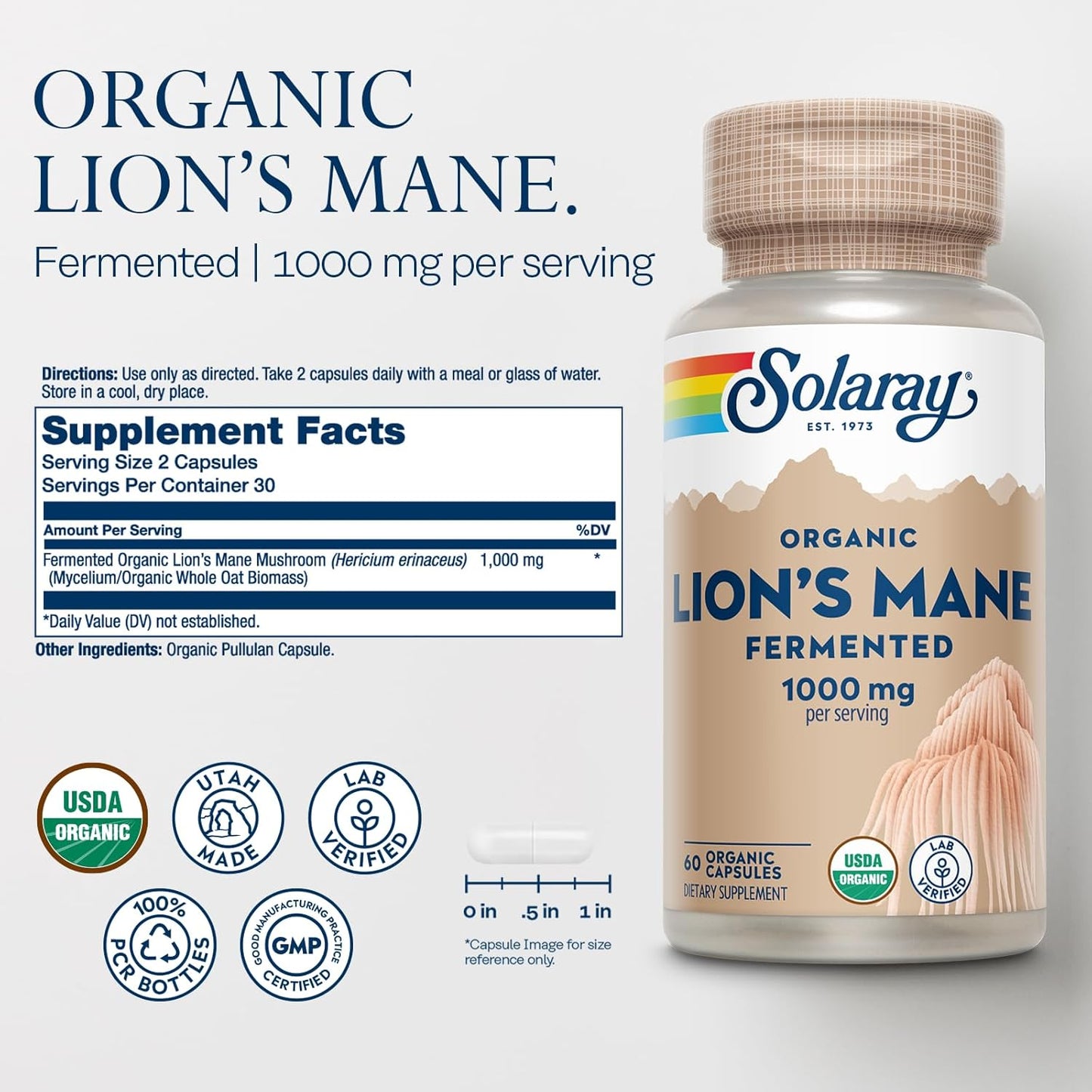 Organic Lions Mane and Mushroom Bundle - 8 Mushroom Supplement Plus Lion’s Mane - Fermented for Optimal Absorption, Supports Overall Wellness, 60-Day Guarantee, 60 VegCaps Ea.