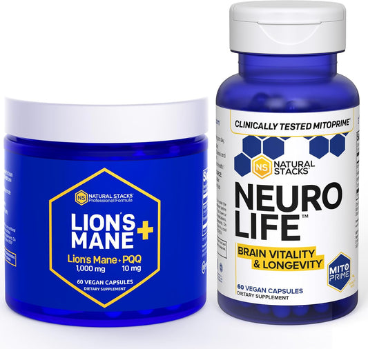 Organic Lions Mane and Mushroom NeuroLife Supplement Bundle - Enhances Memory, Energy & Longevity - 120 Capsules