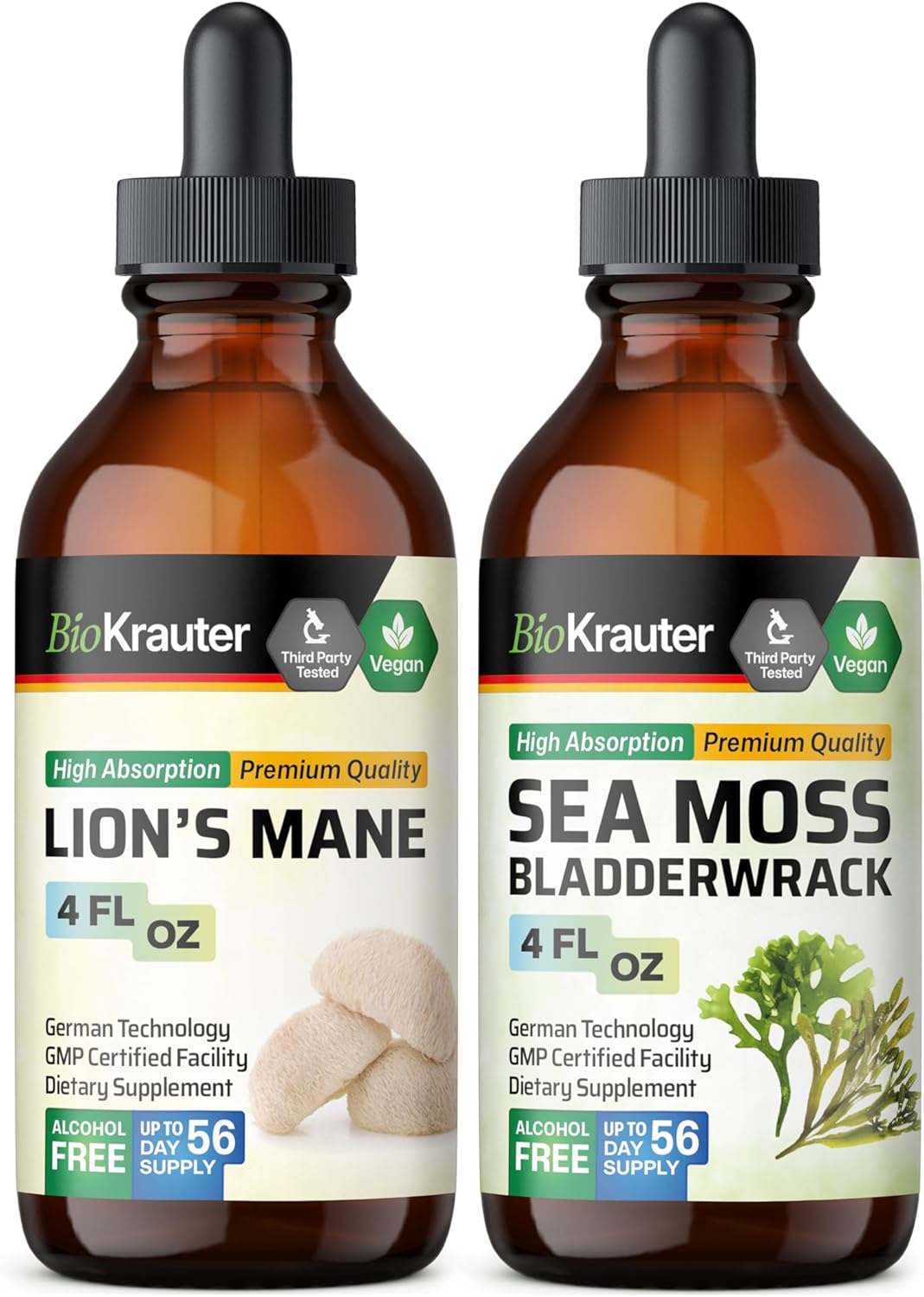Organic Lion's Mane and Sea Moss Tincture Bundle - 4 Fl. Oz. Each