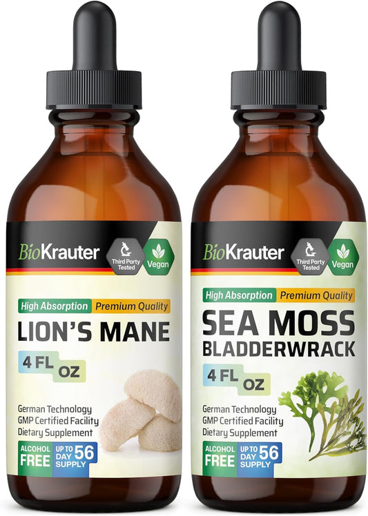 Organic Lion's Mane and Sea Moss Tincture Bundle - 4 Fl. Oz. Each