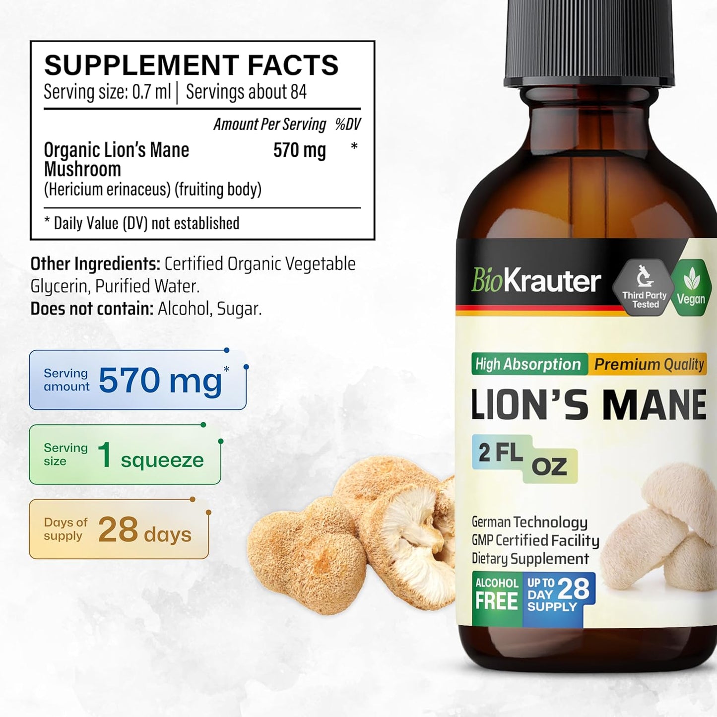 Organic Lion's Mane and Turkey Tail Mushroom Tinctures Bundle - 2 Fl. Oz. & 4 Fl. Oz.