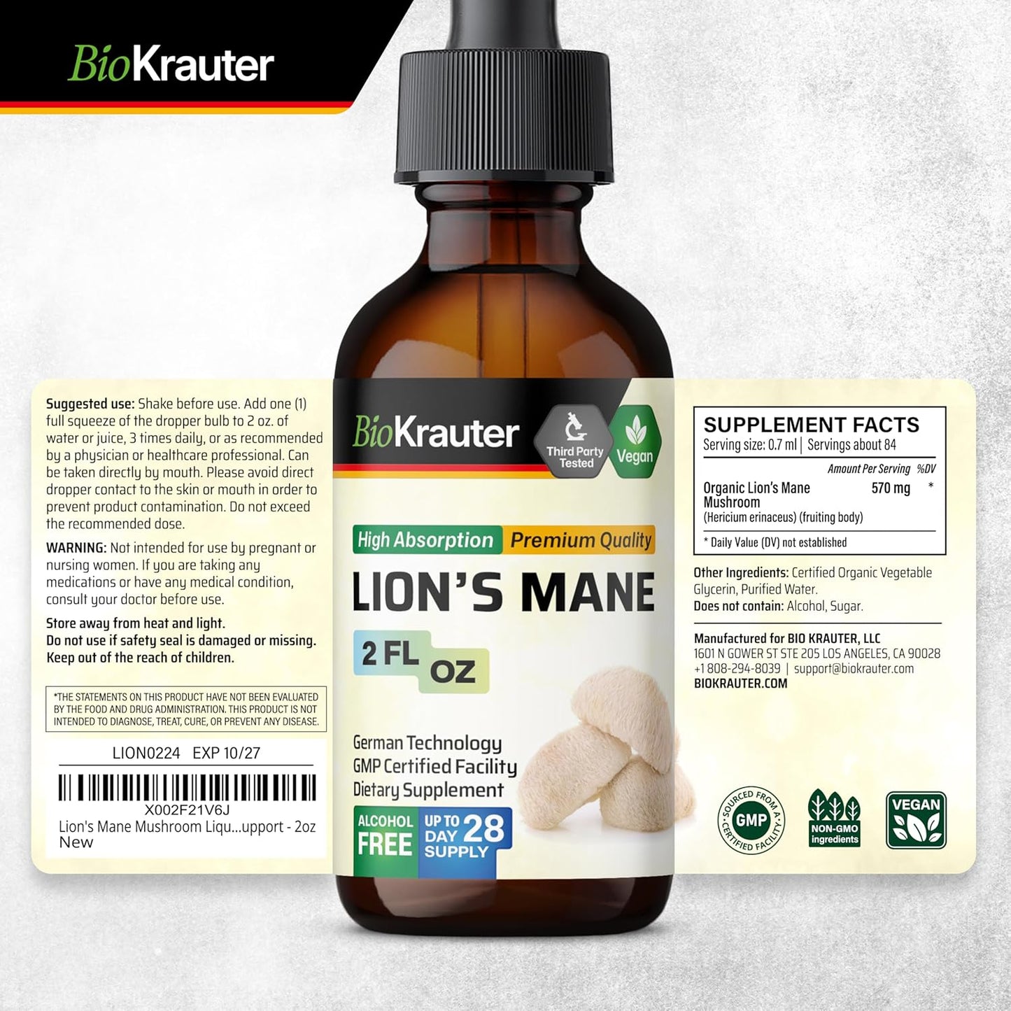 Organic Lion's Mane and Turkey Tail Mushroom Tinctures Bundle - 2 Fl. Oz. & 4 Fl. Oz.