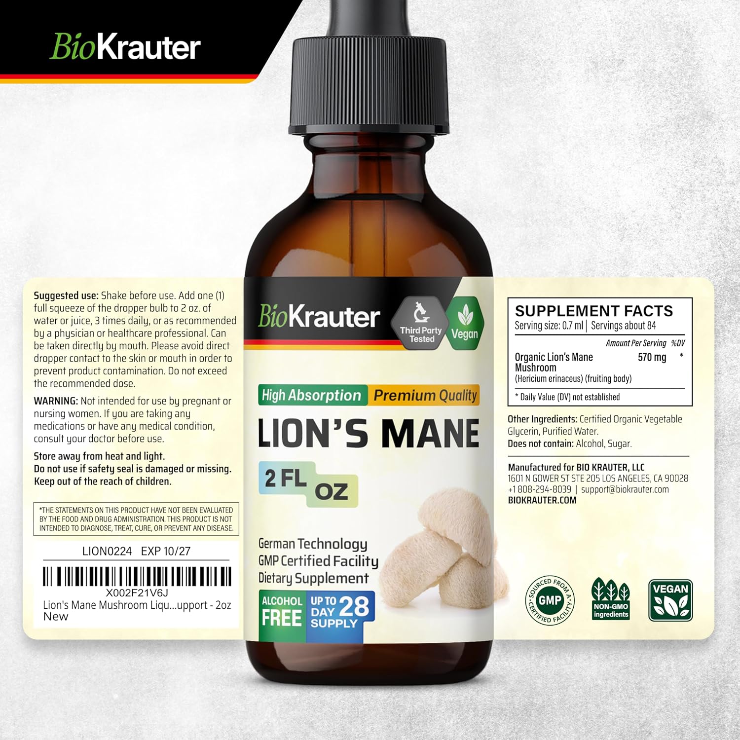 Organic Lion's Mane and Turkey Tail Mushroom Tinctures Bundle - 2 Fl. Oz. & 4 Fl. Oz.