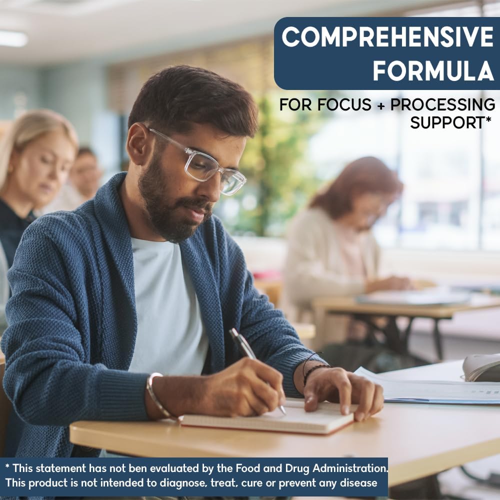 Organic Lion's Mane Brain Supplement for Memory, Focus, Cognition | Neuro Protective Formula with 7 Power Plants | Adaptogens for Brain Boost | Non-GMO | 90 Capsules.