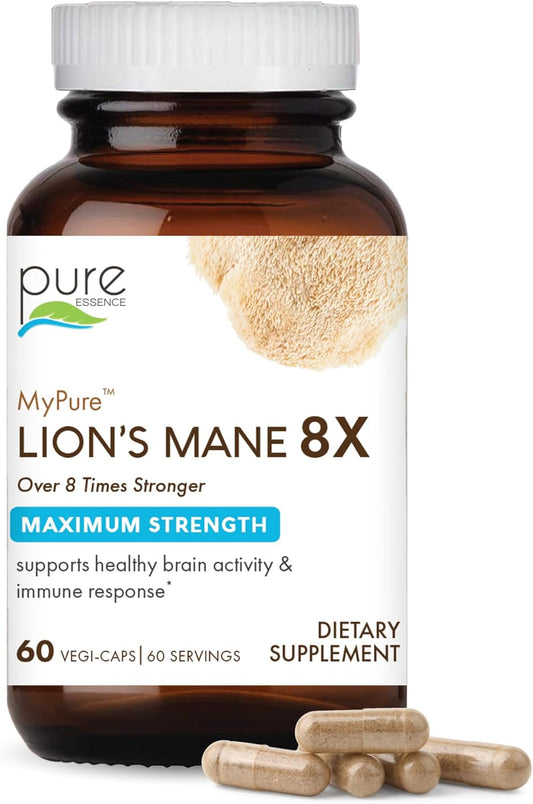Organic Lion's Mane Brain Support Capsules - Max Strength Cognitive Performance & Mental Clarity - 60ct