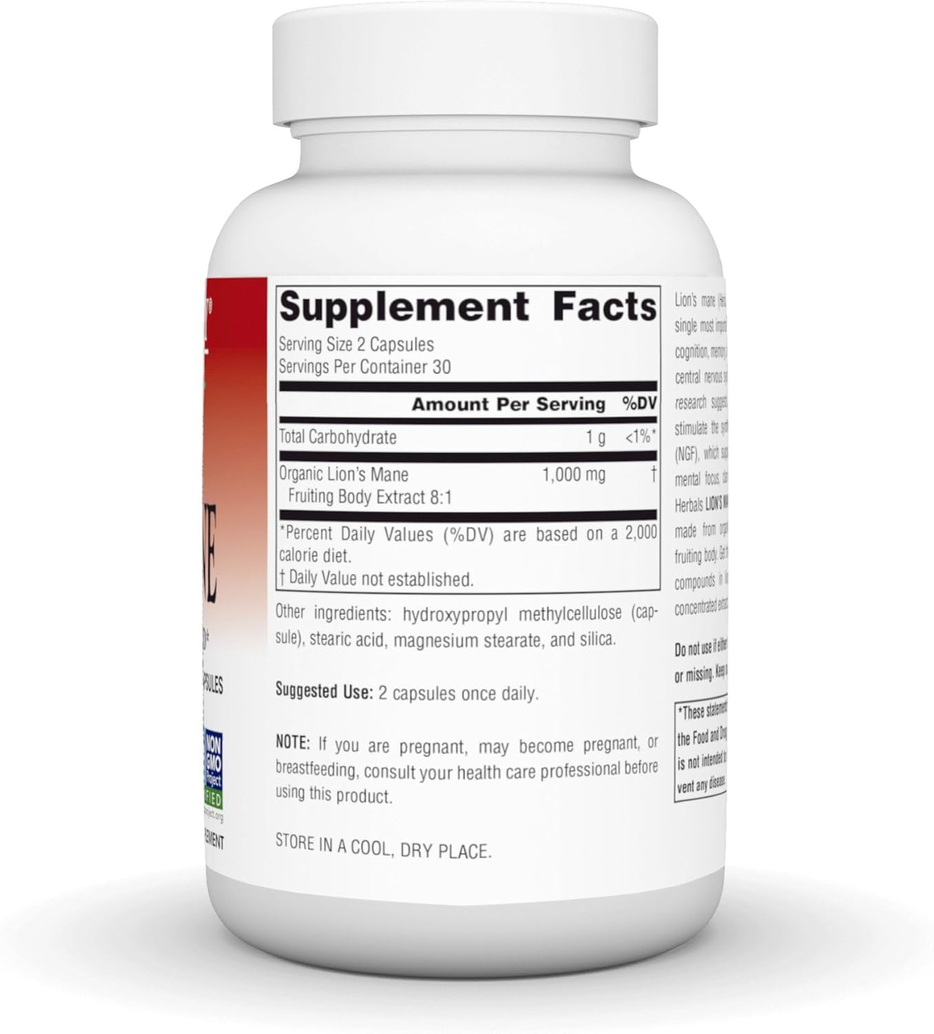 Organic Lion's Mane Capsules - Memory, Focus, Mood Support - 1,000mg - 60 Vegan Pills