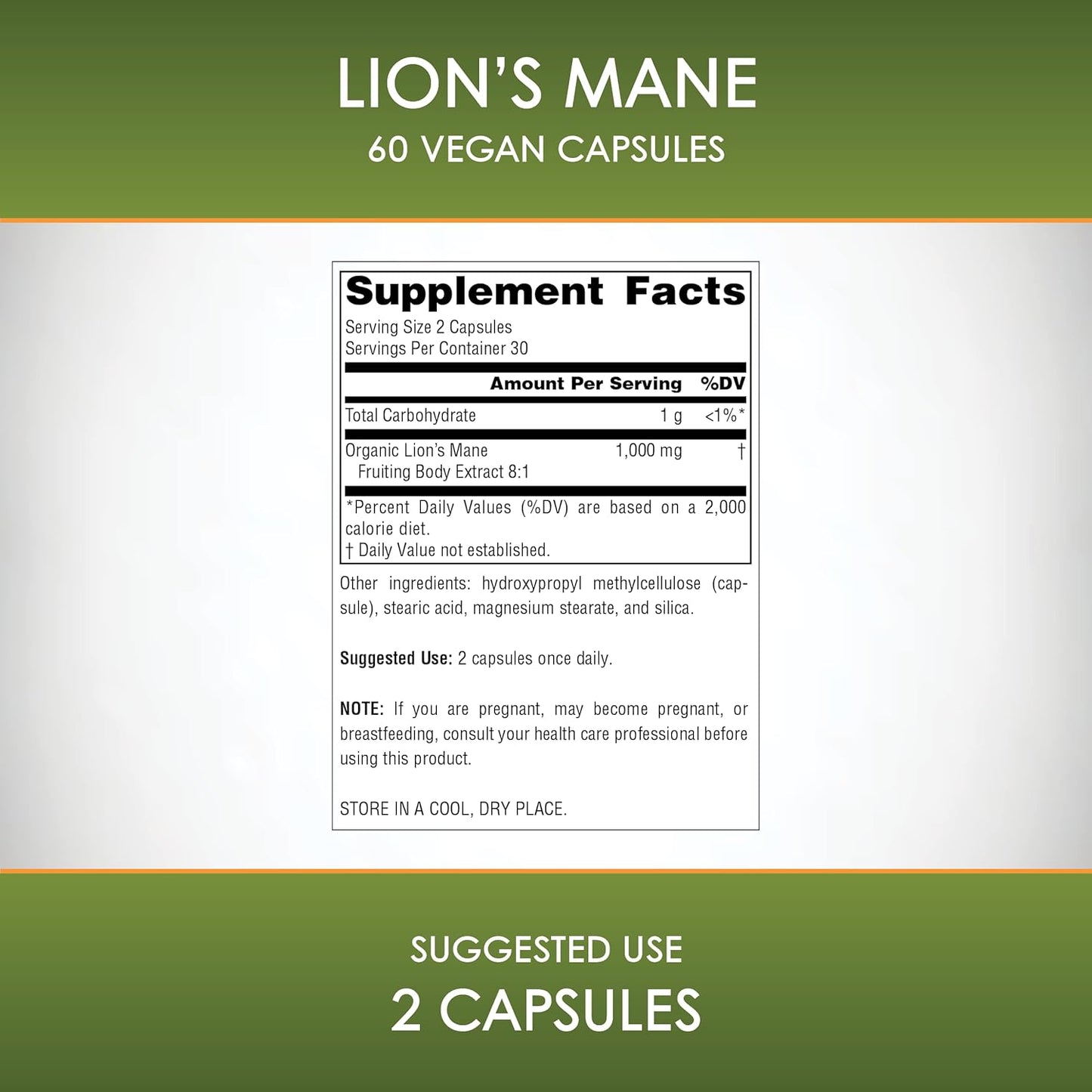 Organic Lion's Mane Capsules - Memory, Focus, Mood Support - 1,000mg - 60 Vegan Pills