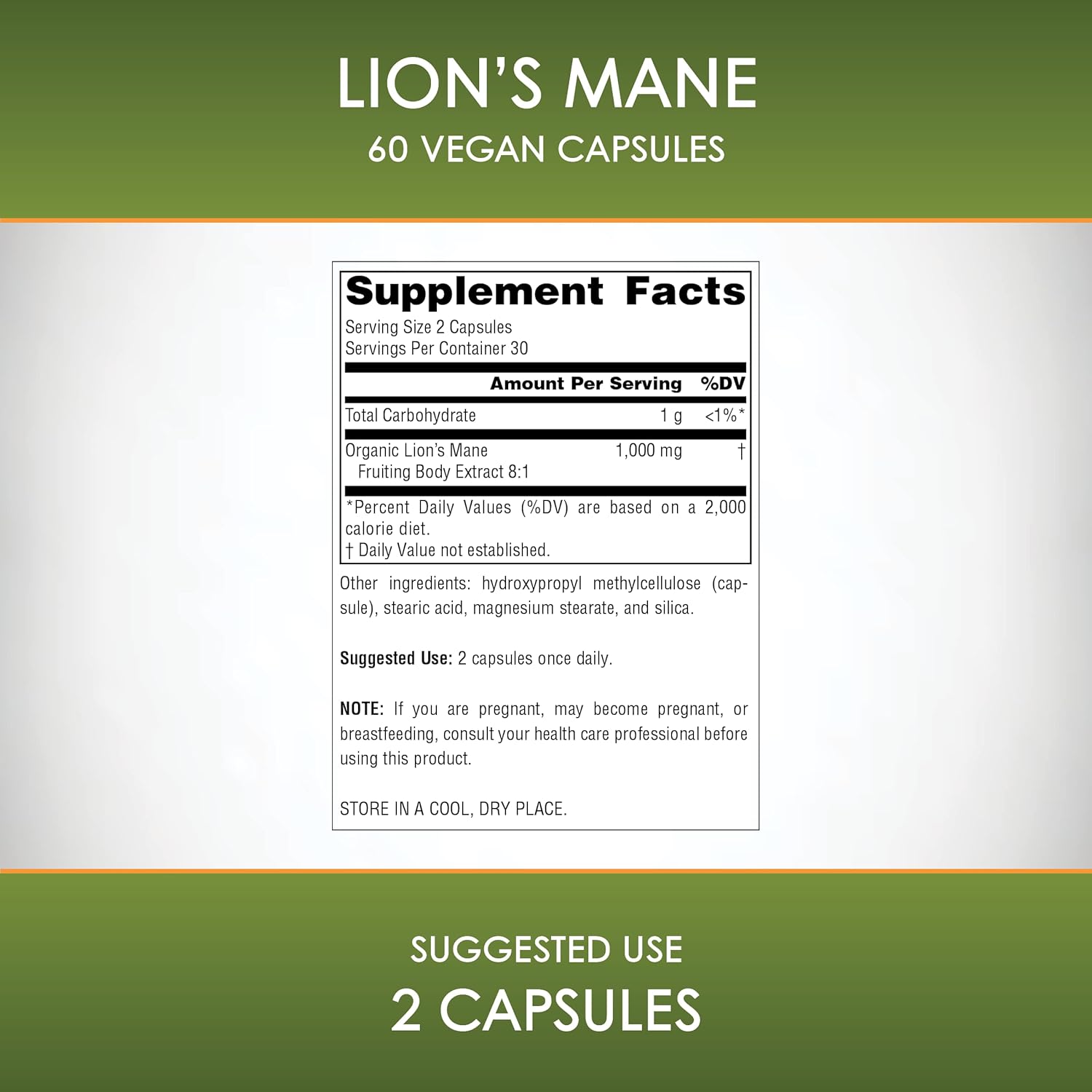 Organic Lion's Mane Capsules - Memory, Focus, Mood Support - 1,000mg - 60 Vegan Pills