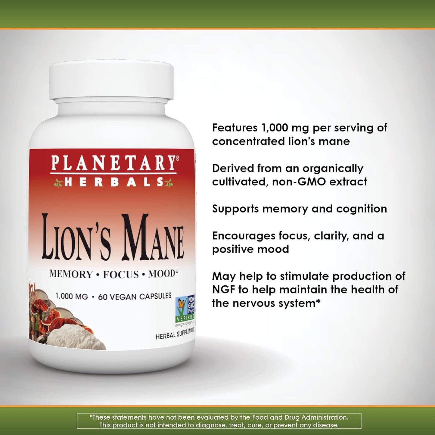 Organic Lion's Mane Capsules - Memory, Focus, Mood Support - 1,000mg - 60 Vegan Pills