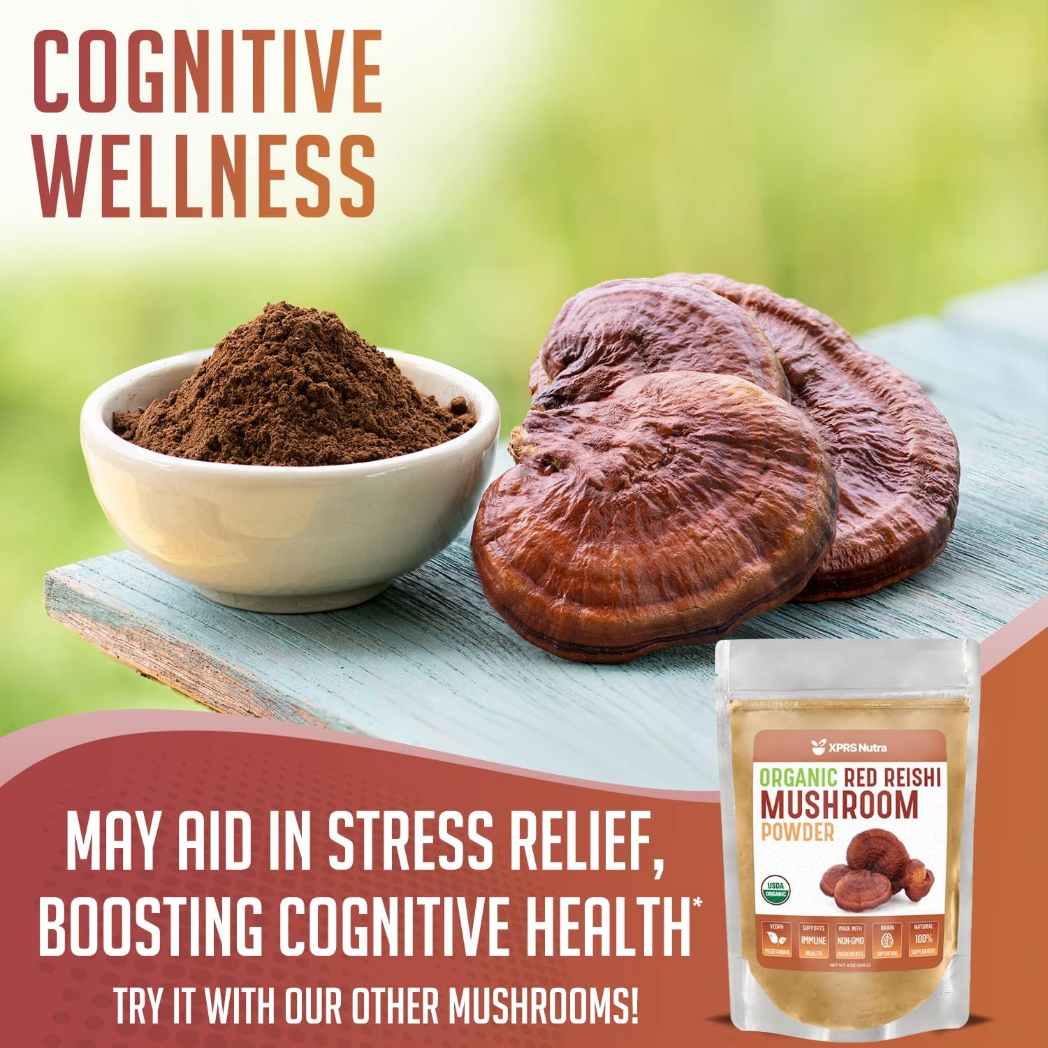 Organic Lion's Mane, Chaga, Red Reishi Mushroom Bundle - XPRS Nutra - 8 Ounces Each