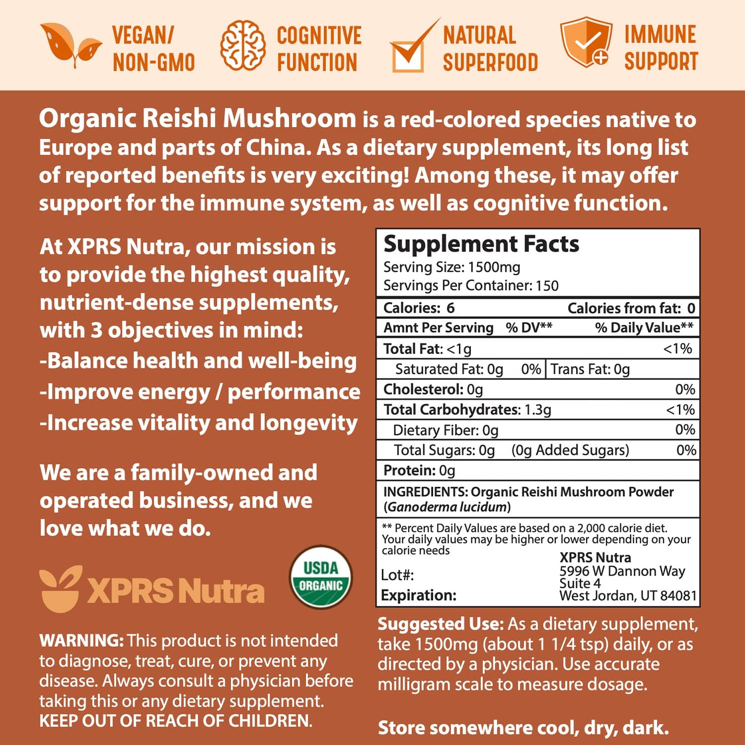 Organic Lion's Mane, Chaga, Red Reishi Mushroom Bundle - XPRS Nutra - 8 Ounces Each