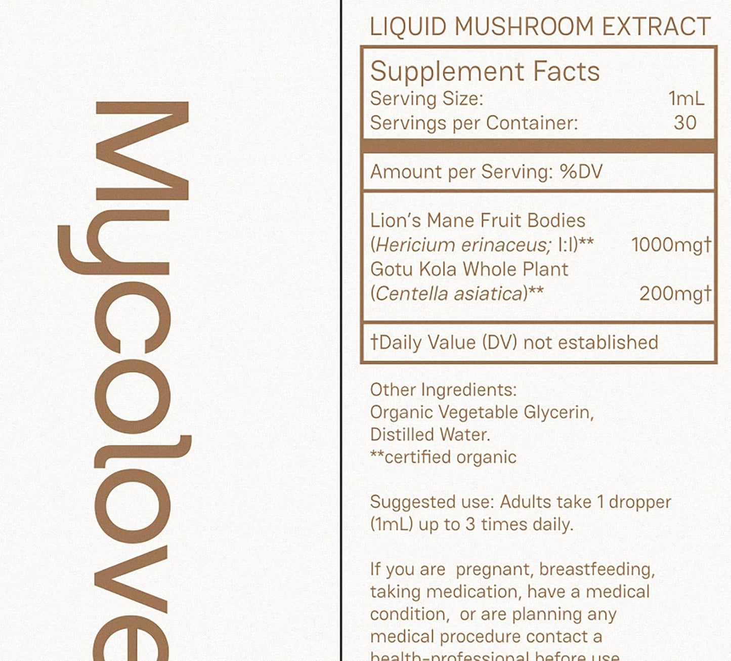 Organic Lion's Mane & Gotu Kola Tincture for Mental Clarity - Fruiting Body Extract from Mycolove Farm