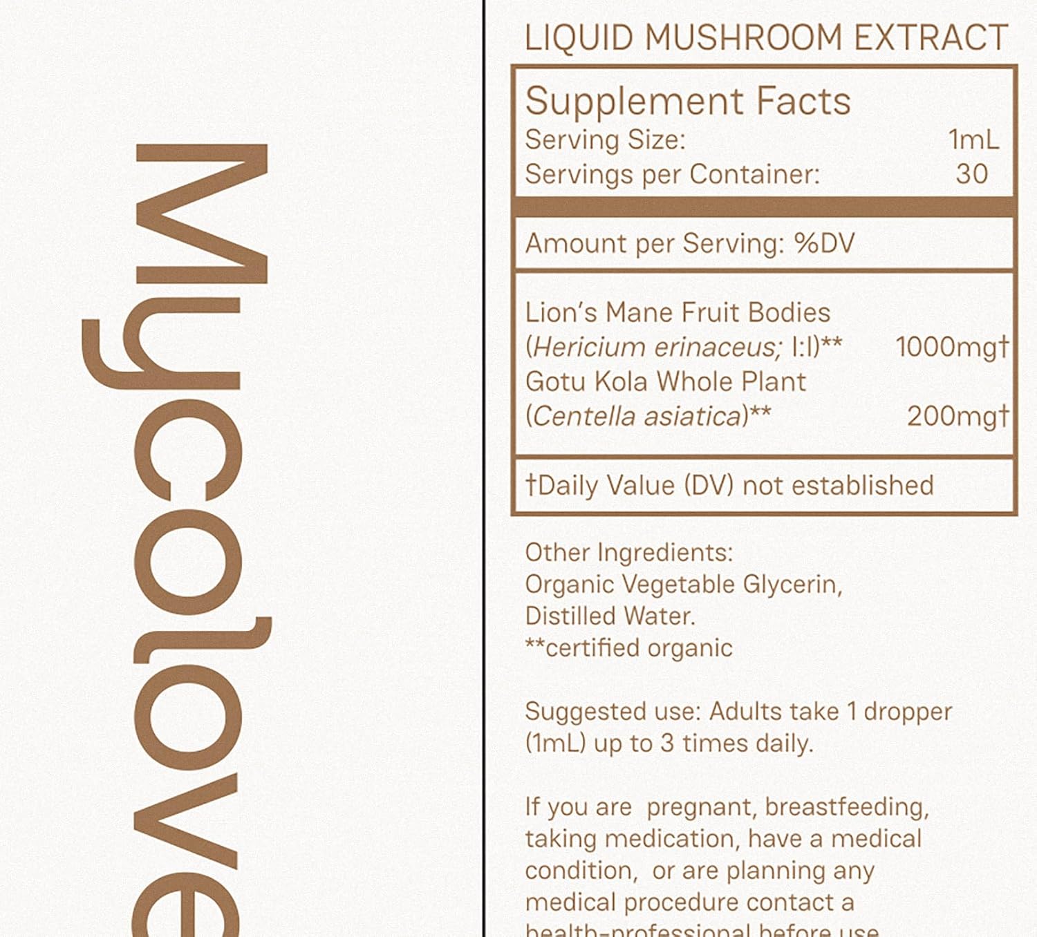 Organic Lion's Mane & Gotu Kola Tincture for Mental Clarity - Fruiting Body Extract from Mycolove Farm